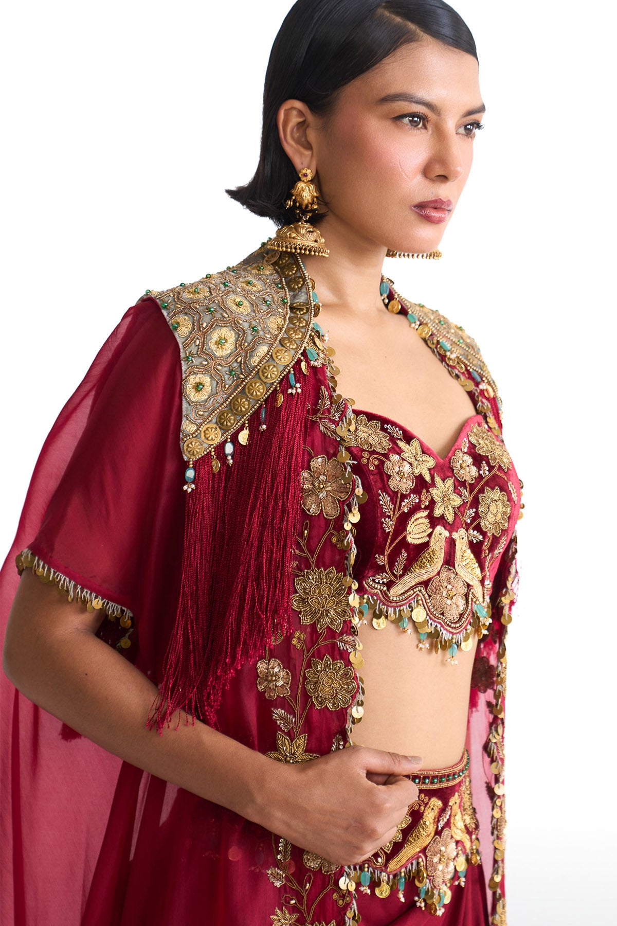 Golden story cape & drape skirt set