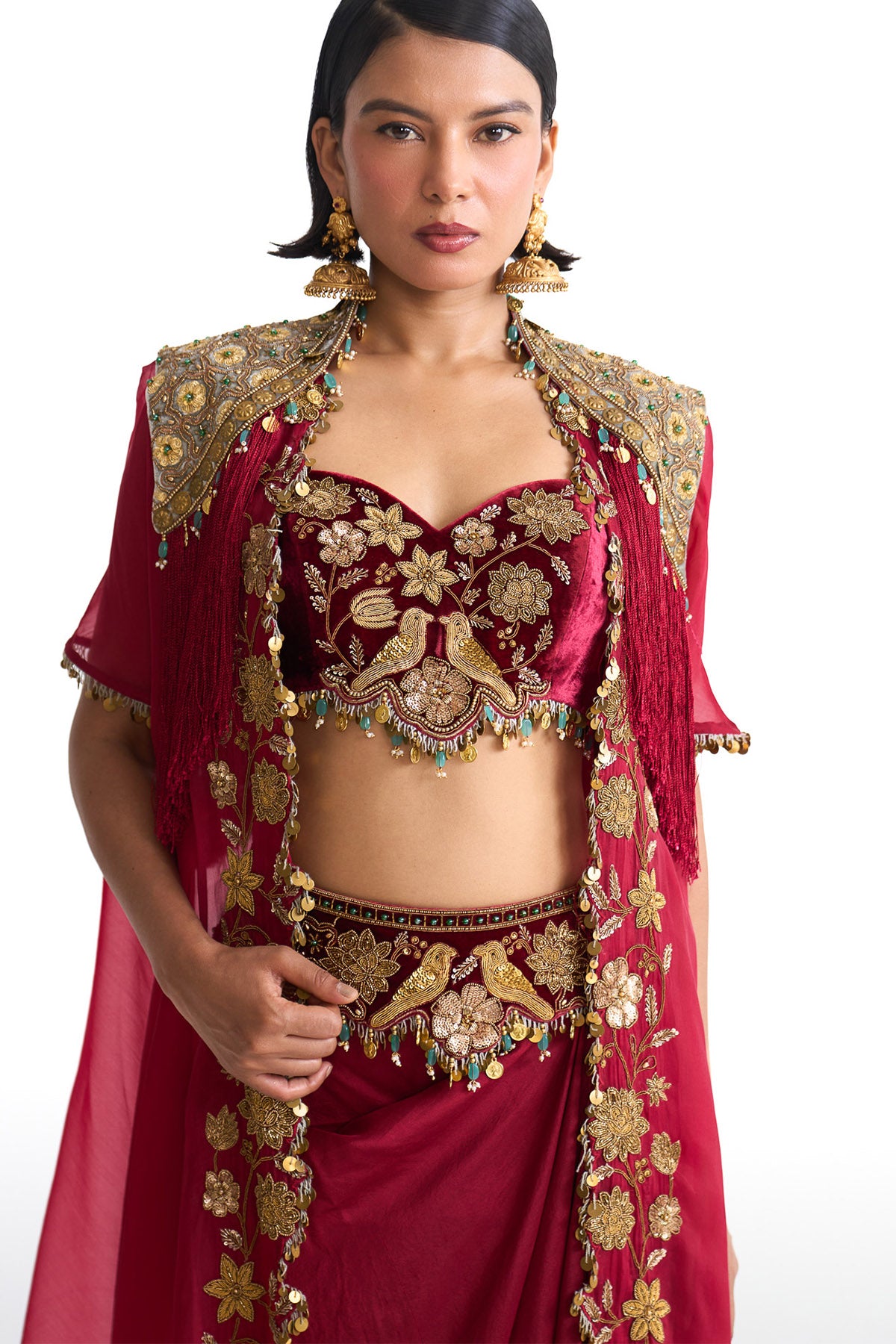 Golden story cape & drape skirt set