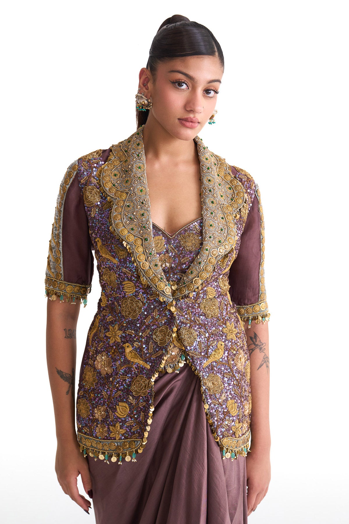 Golden story scallop jacket set