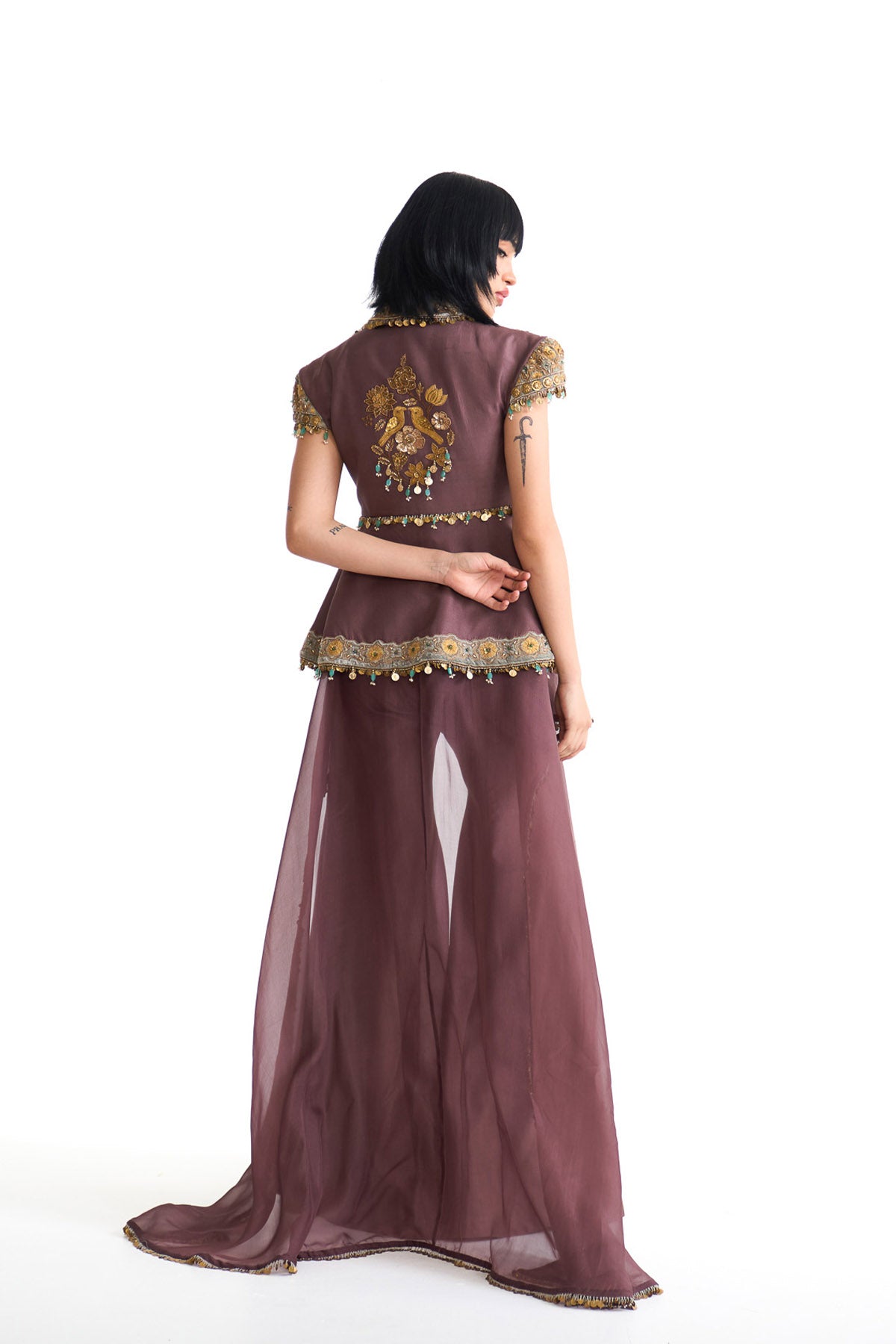 Golden story structured peplum top set