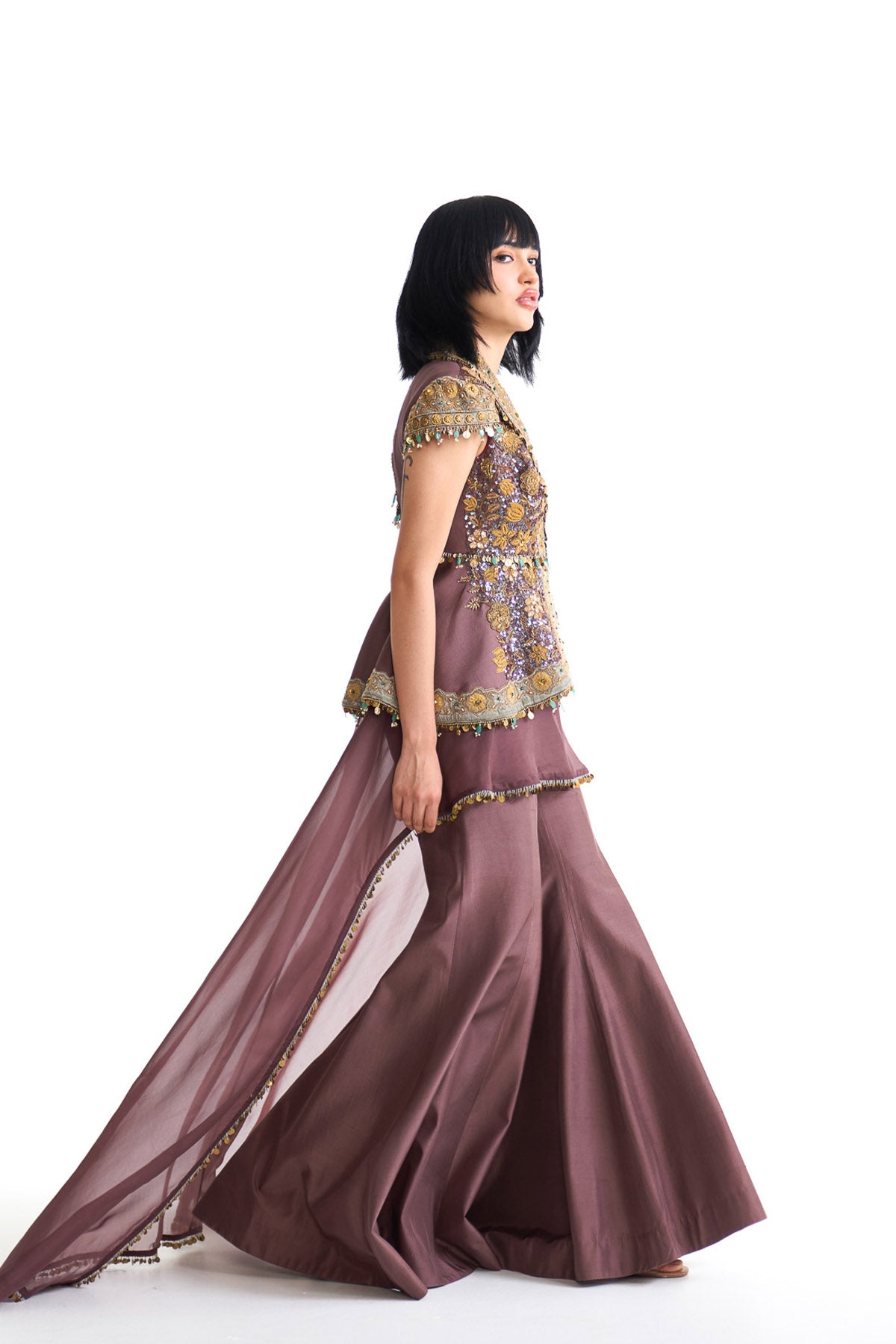 Golden story structured peplum top set