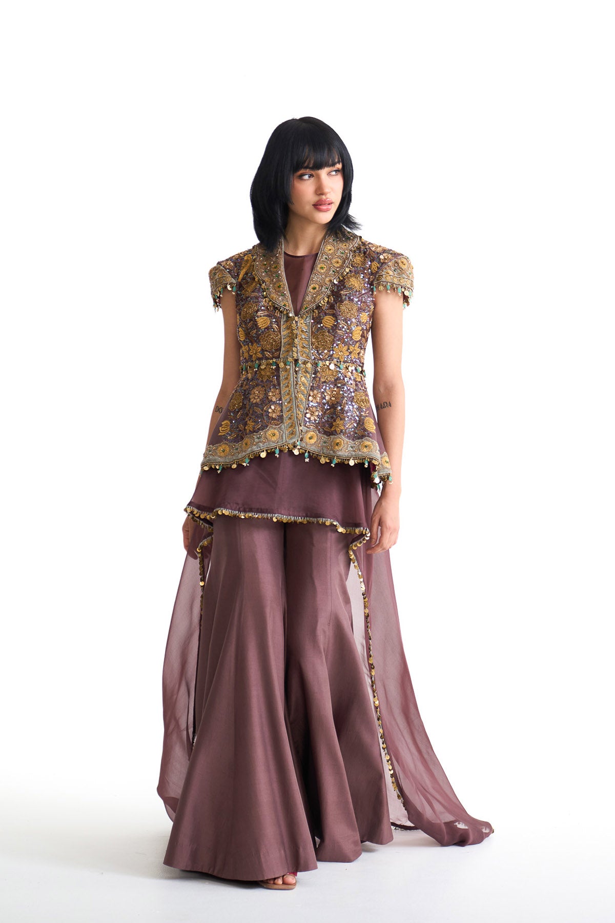 Golden story structured peplum top set