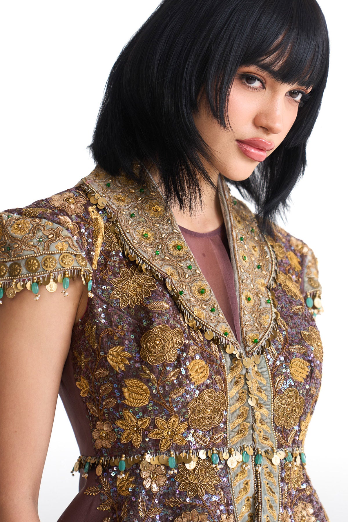 Golden story structured peplum top set