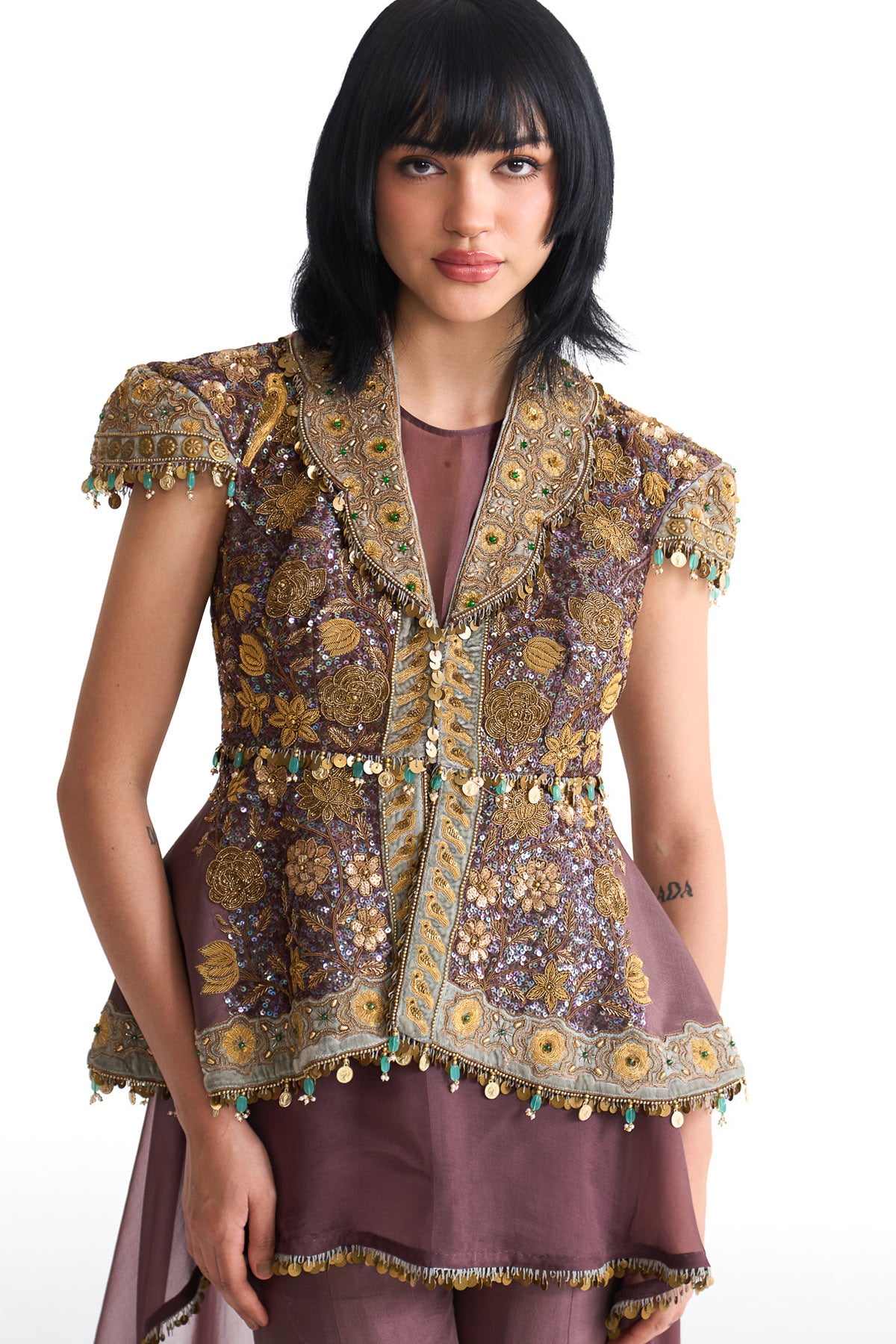 Golden story structured peplum top set