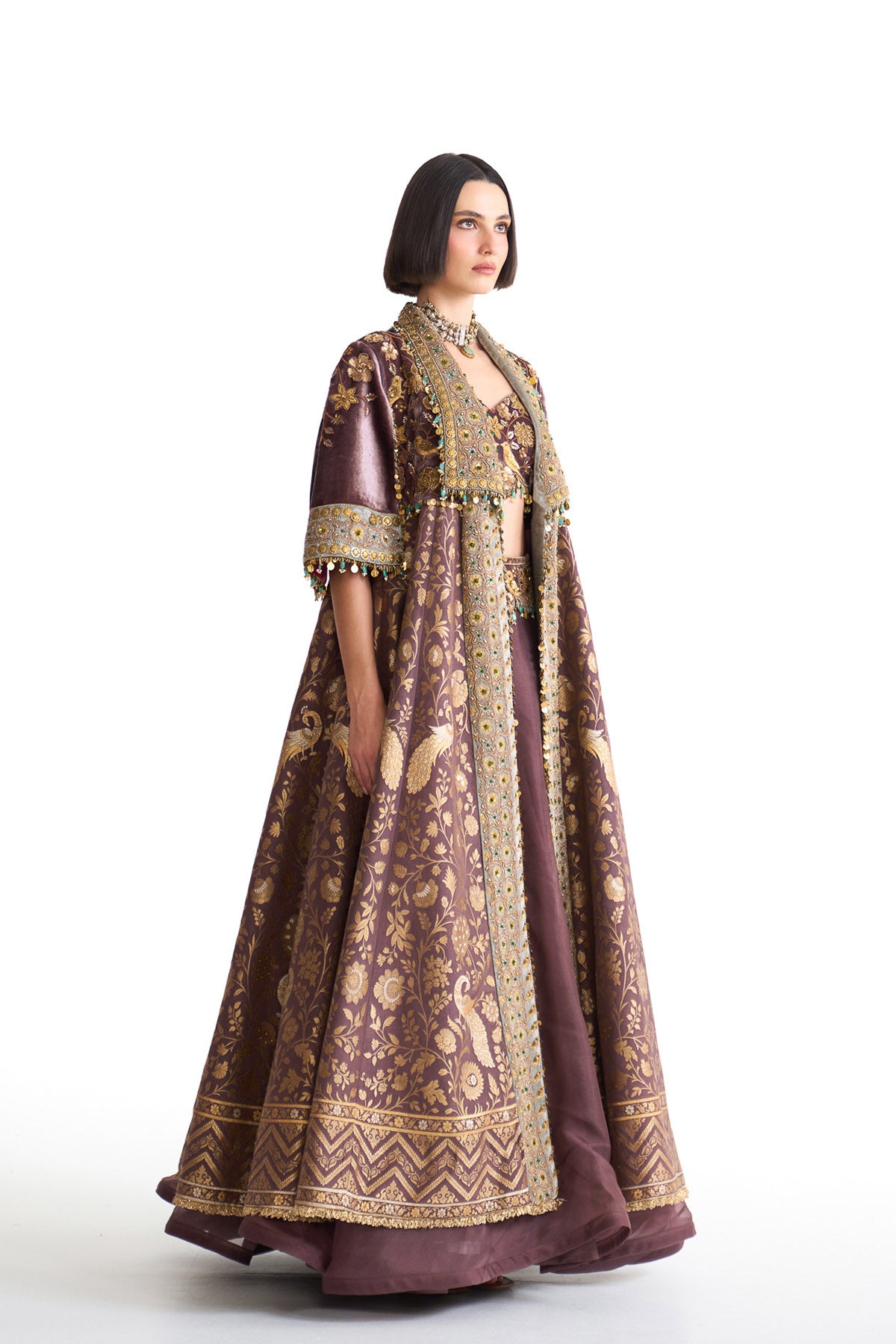 Golden story banarsi long jacket set