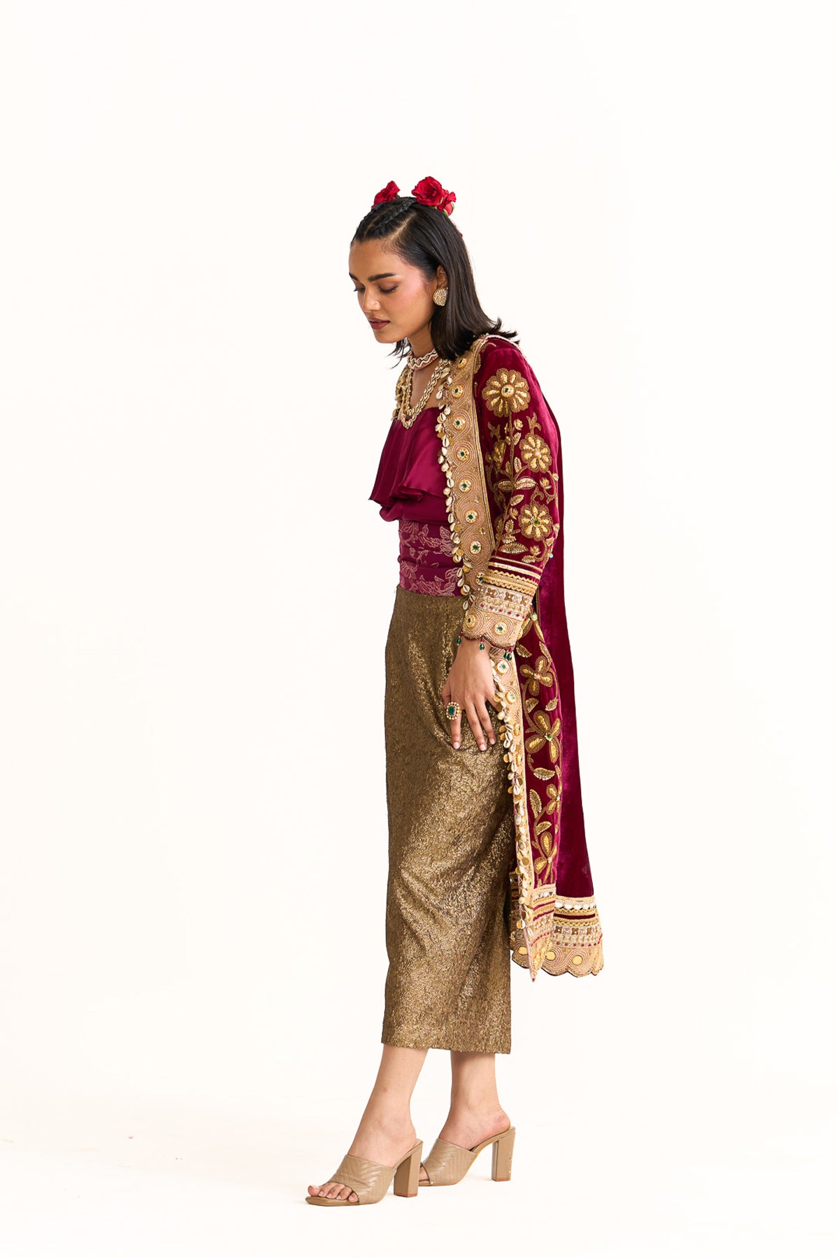 Long jacket with pencil skirt