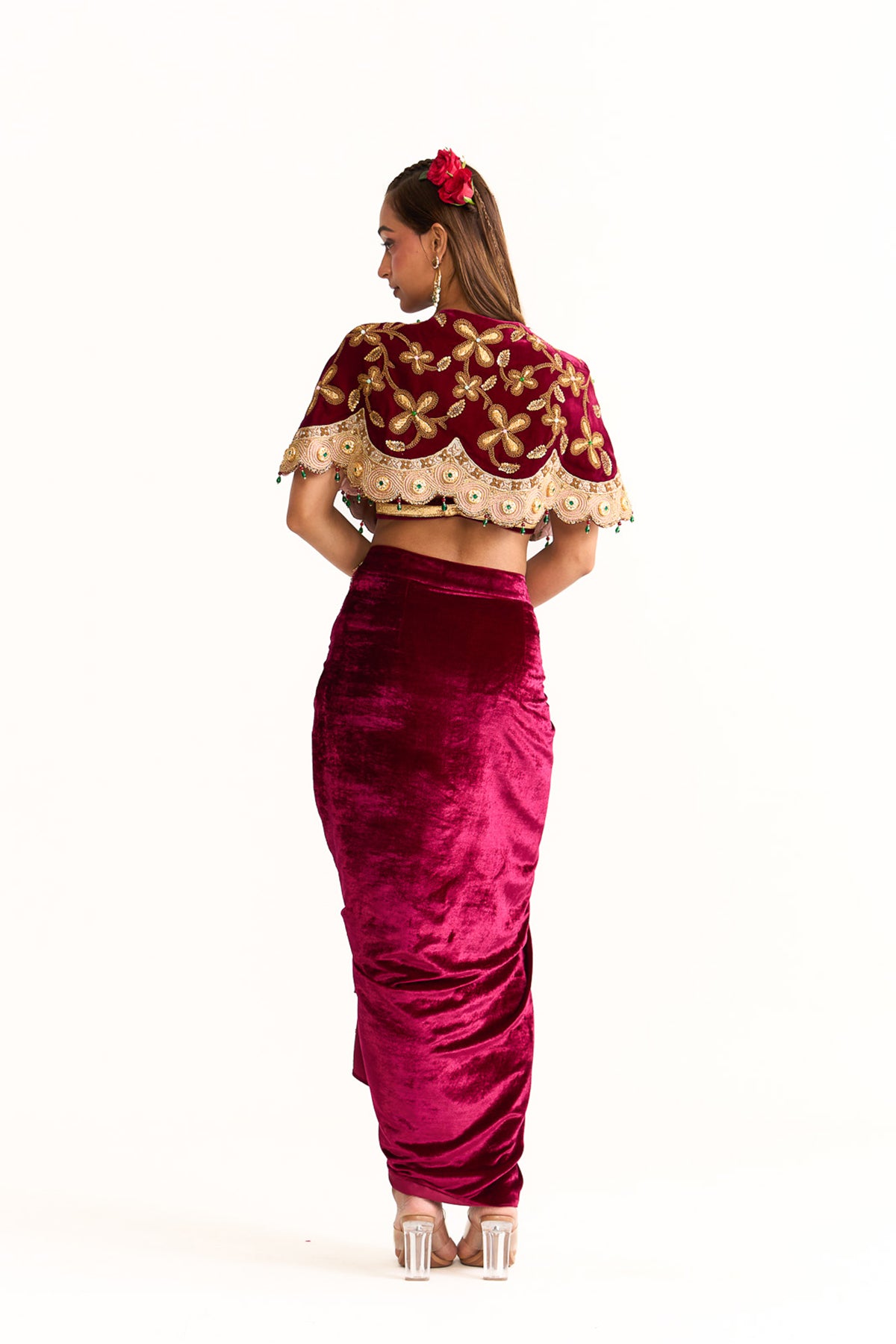 Short cape and drape skirt set