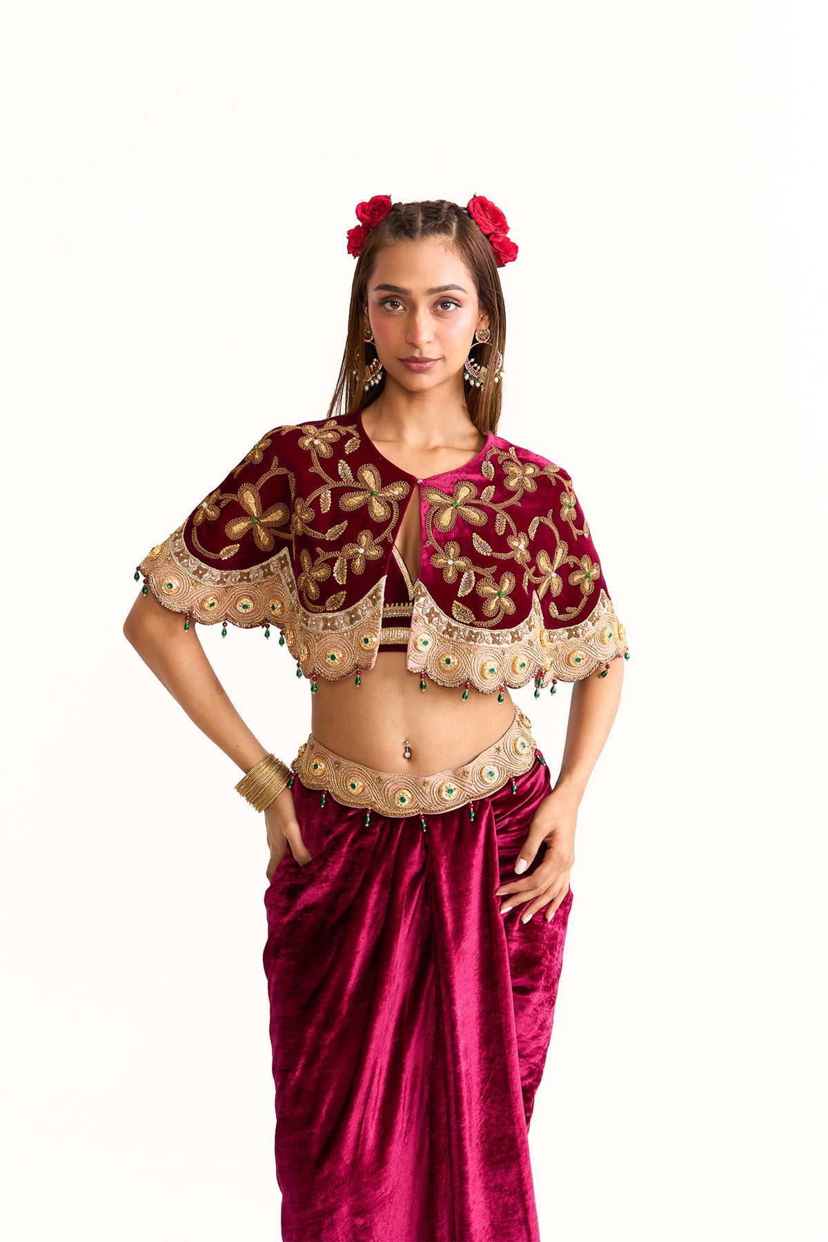 Short cape and drape skirt set