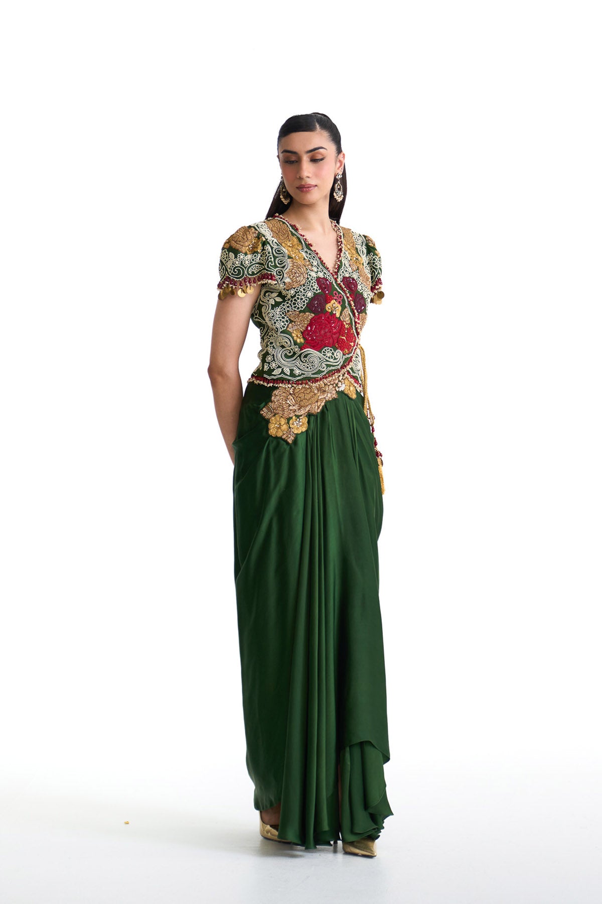 Jade wrap top & drape skirt set