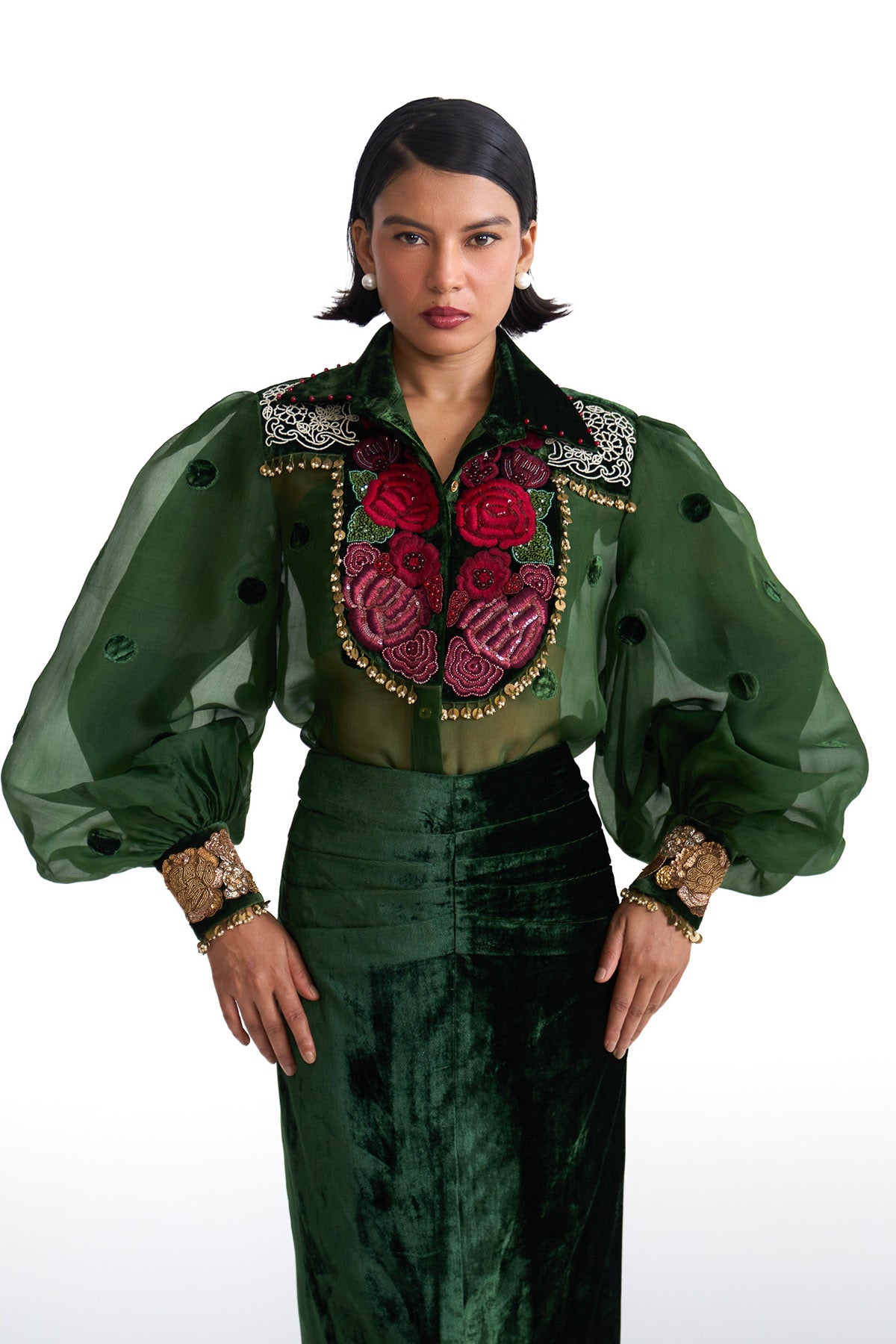 Jade polka shirt & skirt set
