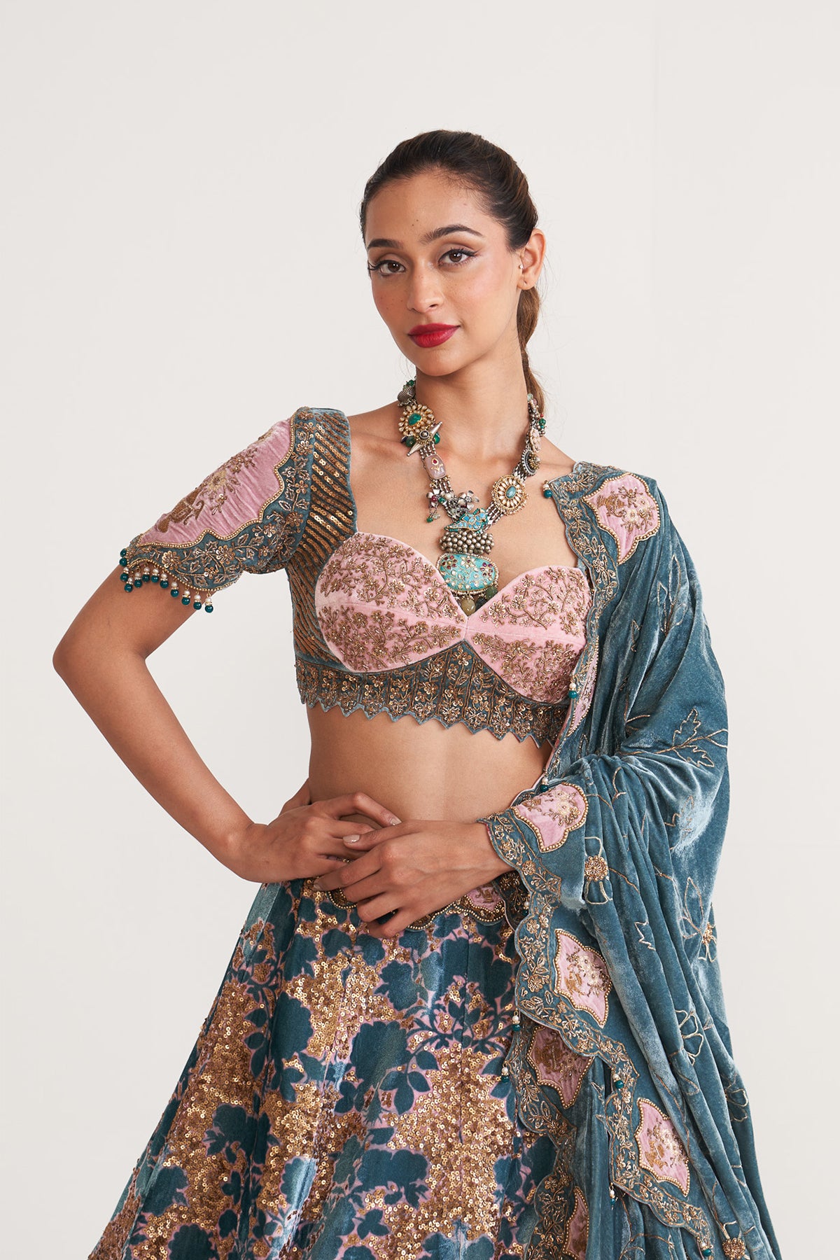 Velvet floral lehenga