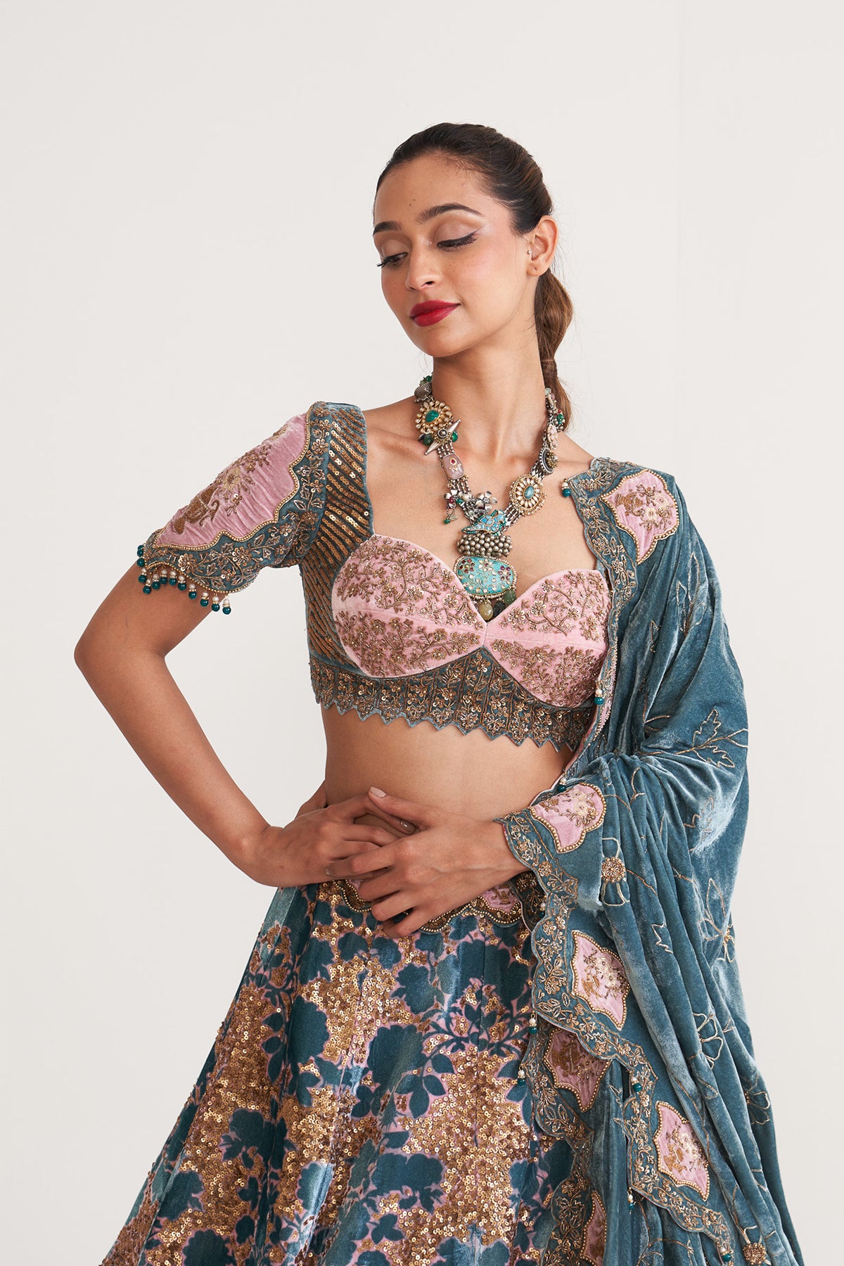 Velvet floral lehenga