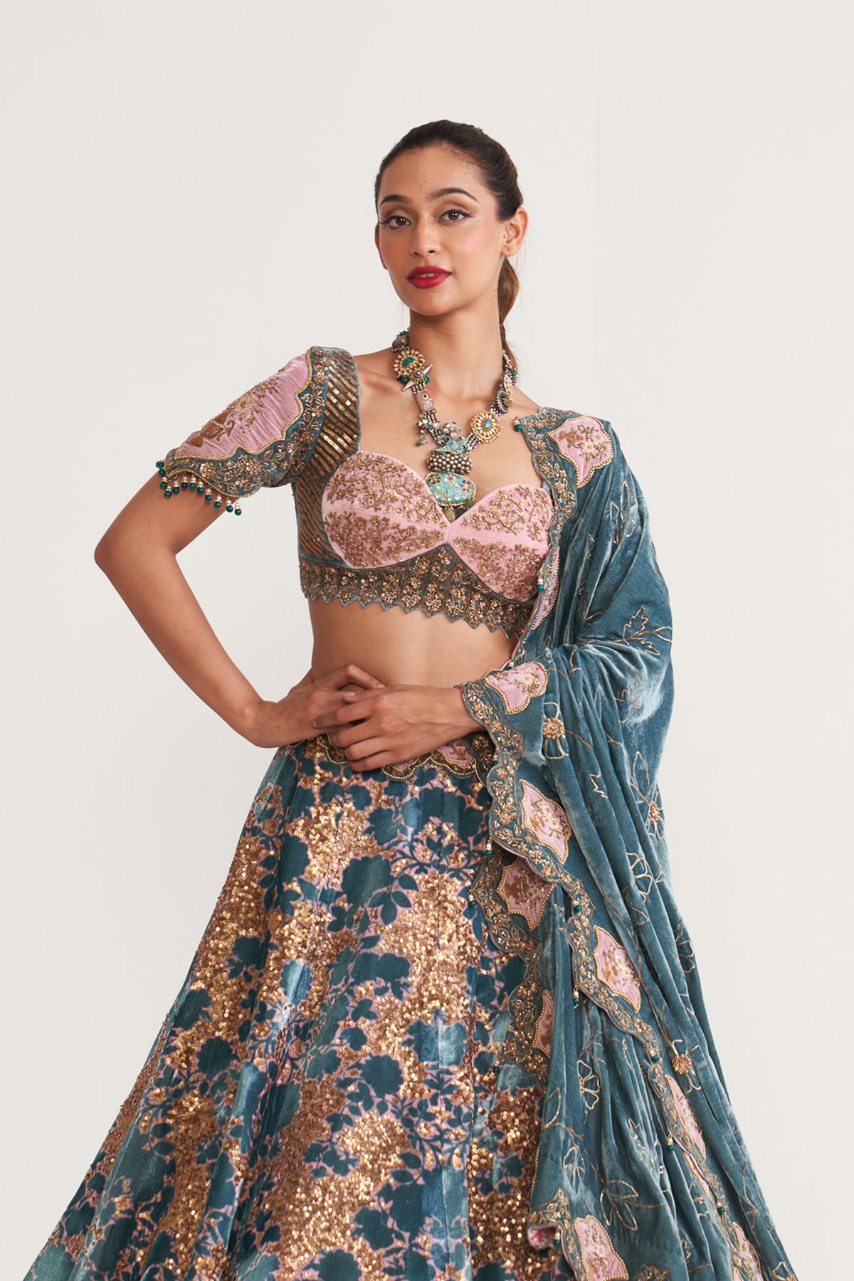 Velvet floral lehenga