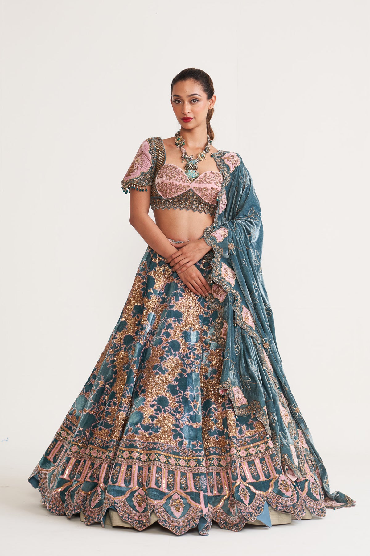Velvet floral lehenga