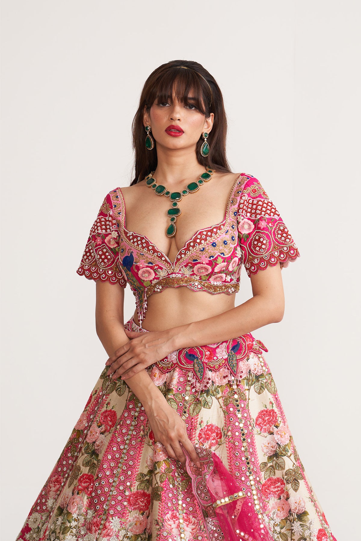 Pink peacock scenary lehenga