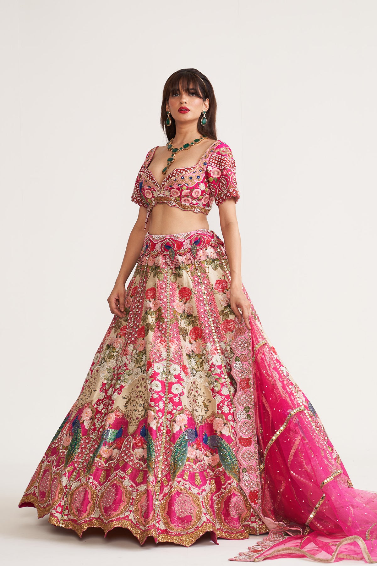 Pink peacock scenary lehenga