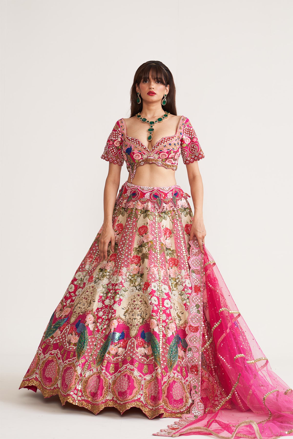 Pink peacock scenary lehenga