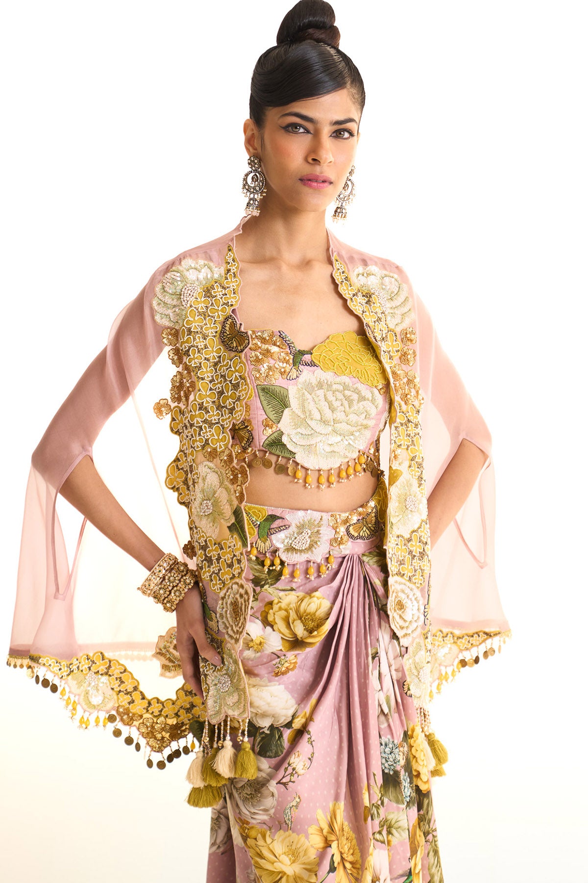 Marigold asymetrical cape & drape skirt set