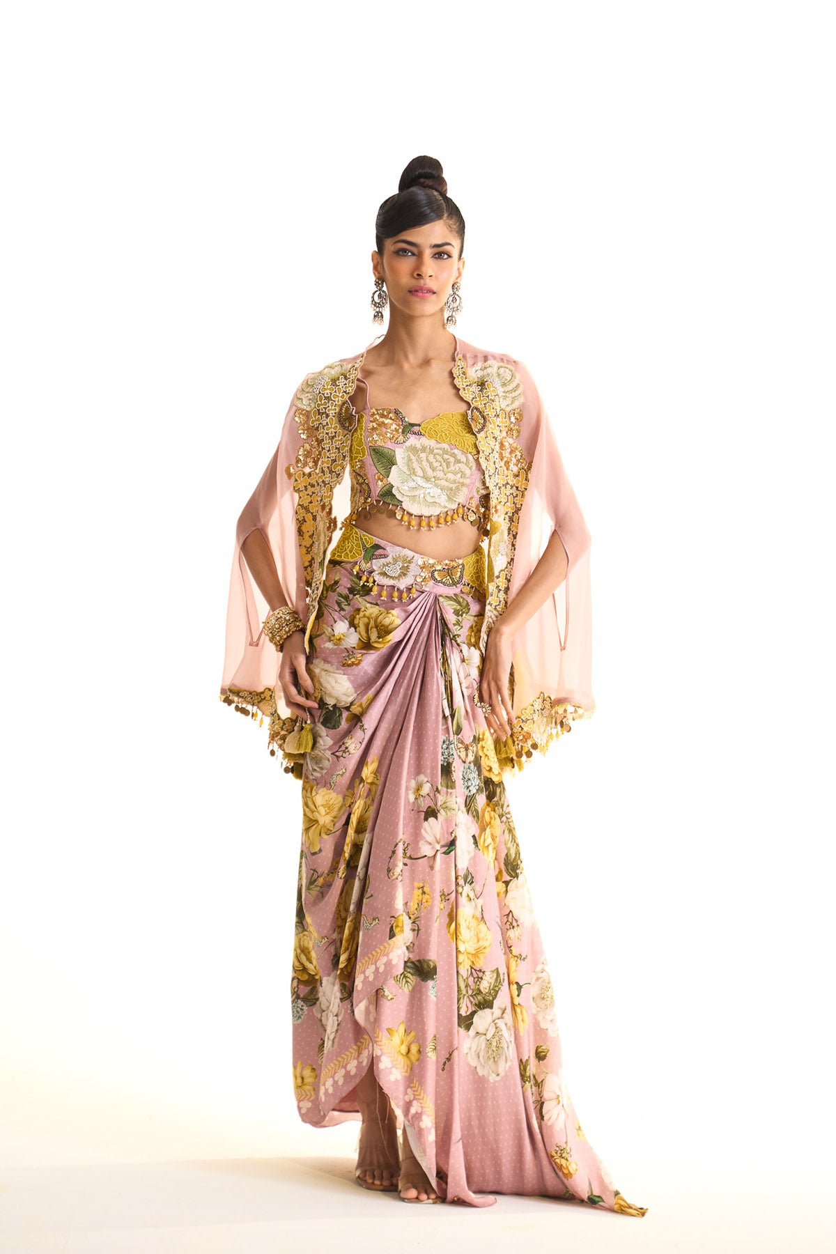 Marigold asymetrical cape & drape skirt set