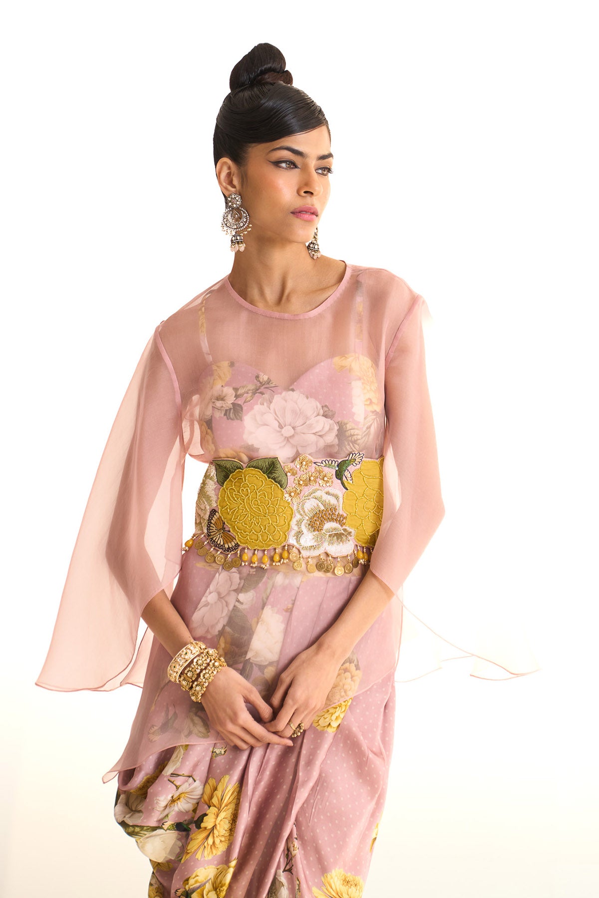 Marigold organza top & drape skirt set