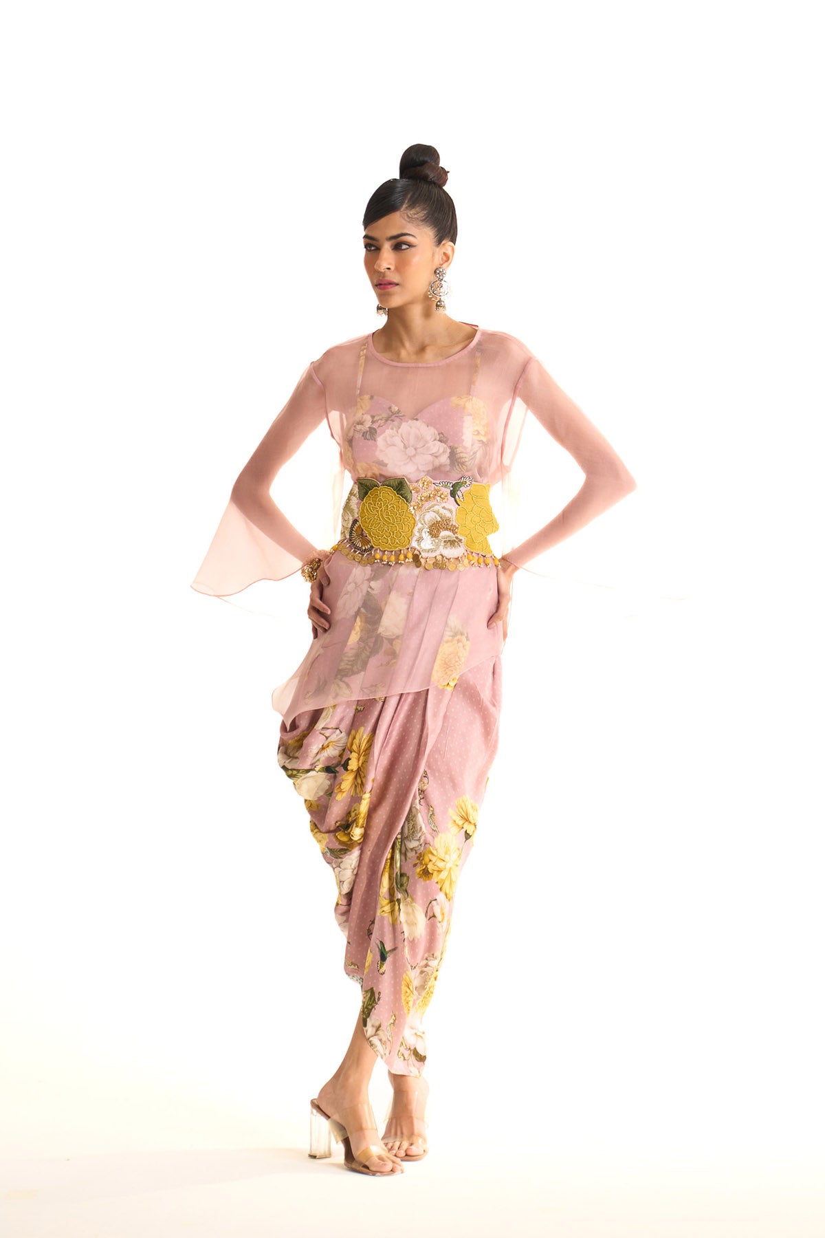 Marigold organza top & drape skirt set