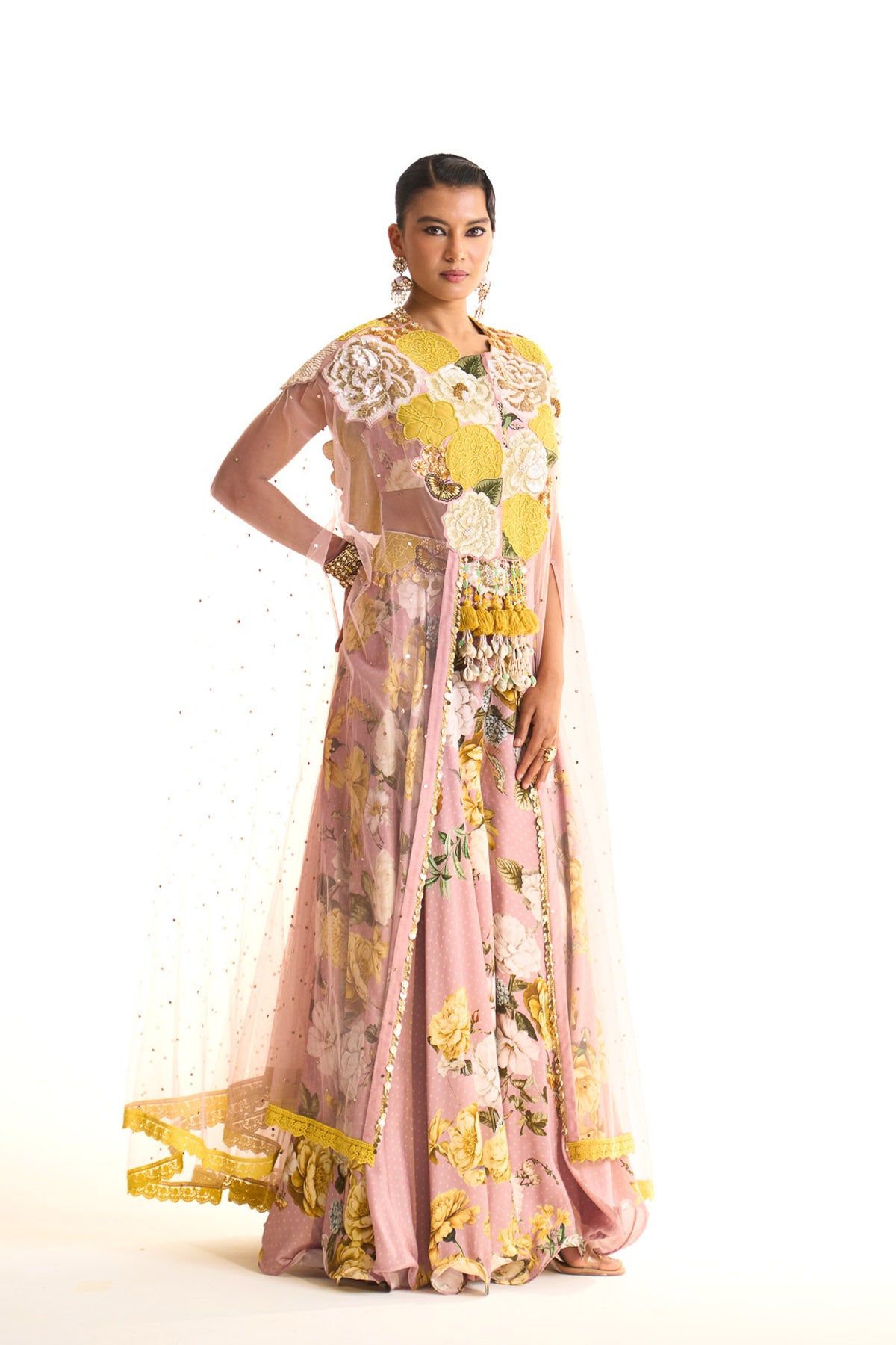 Marigold amber jacket cape & sharara set