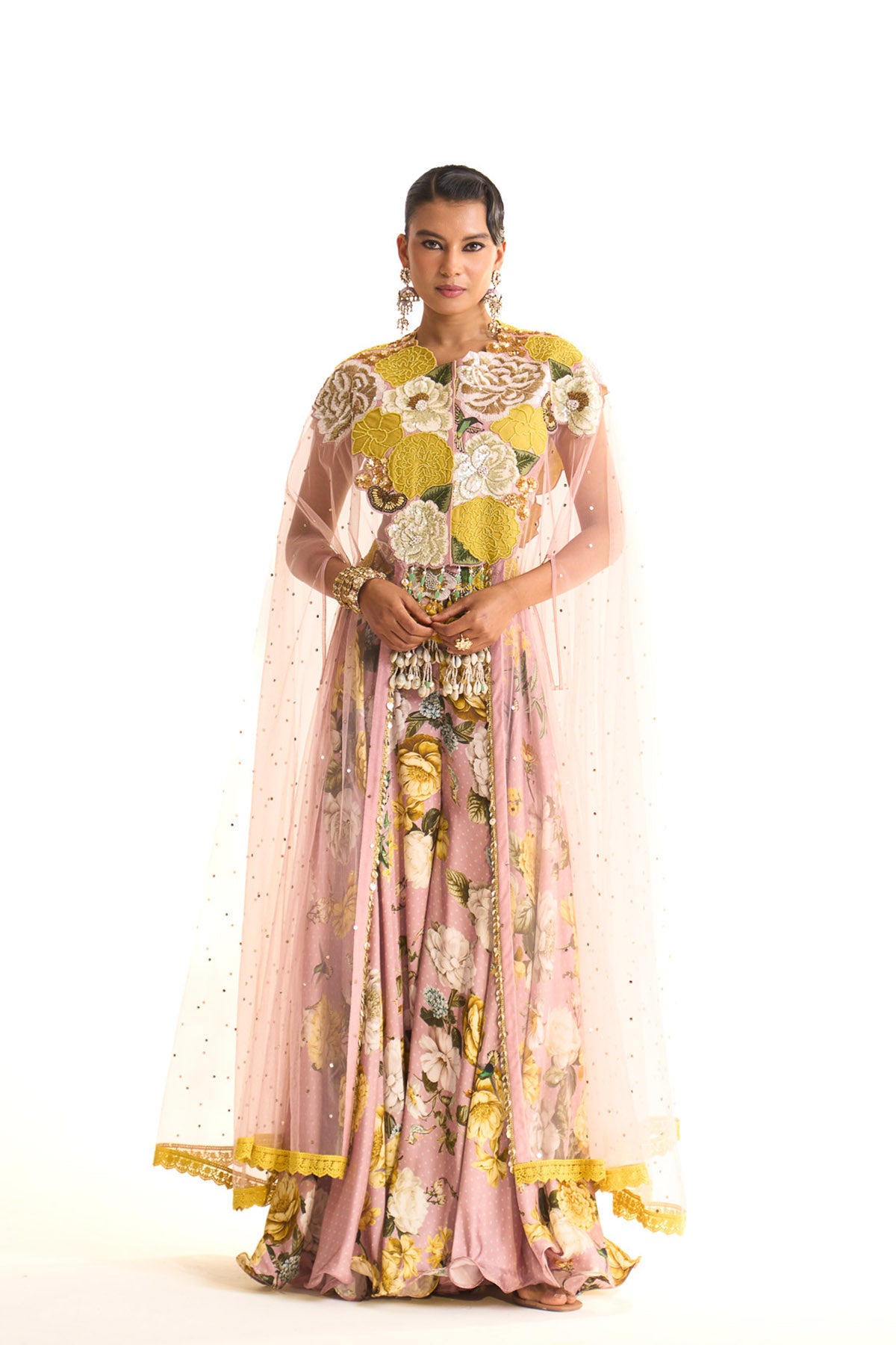 Marigold amber jacket cape & sharara set