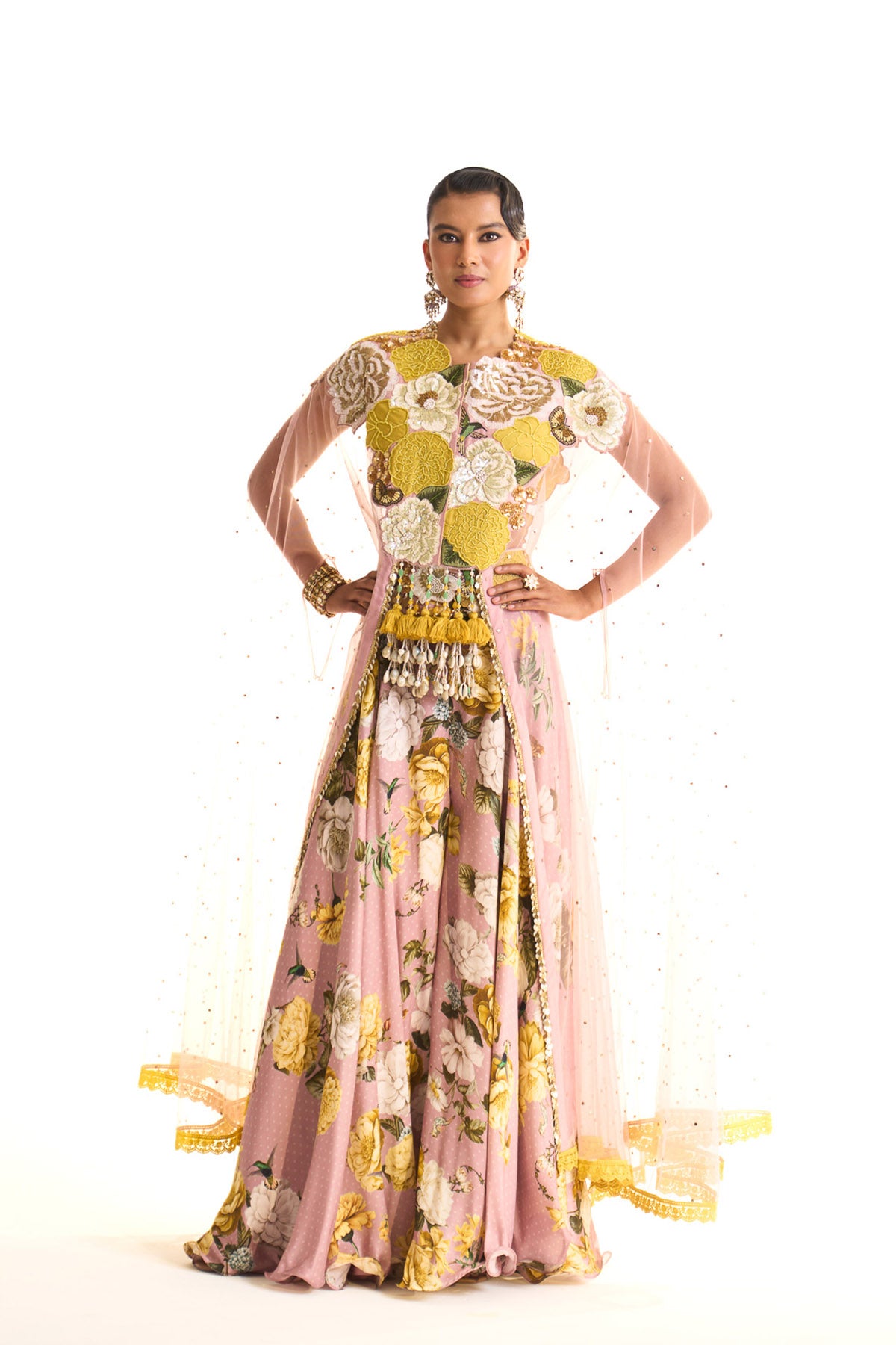 Marigold amber jacket cape & sharara set