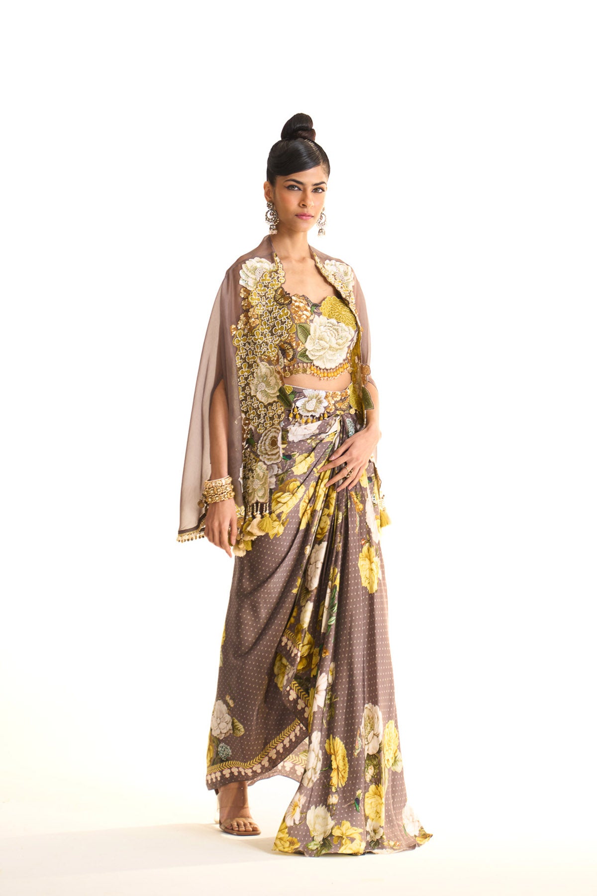 Marigold asymetrical cape & drape skirt set