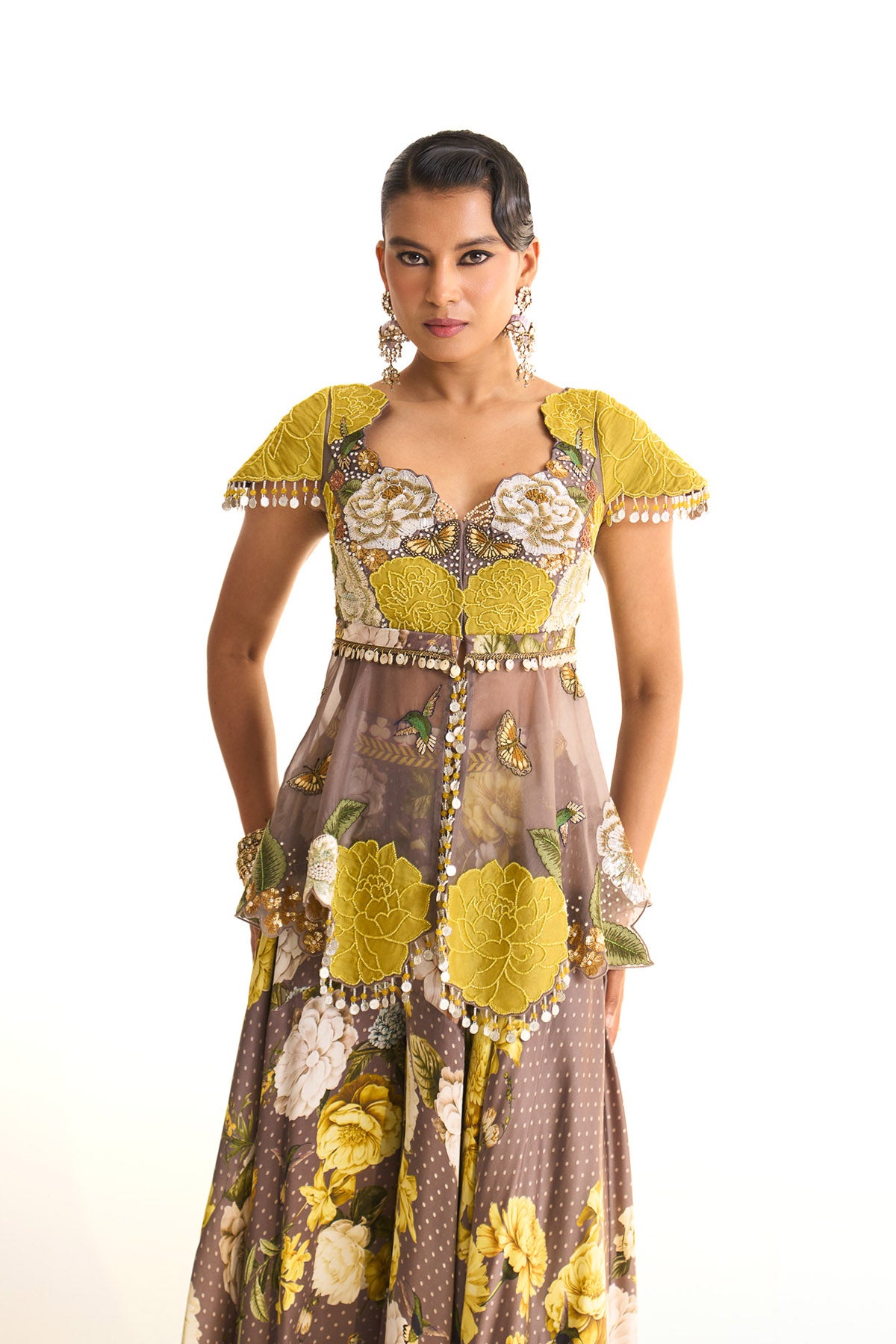 Marigold butterfly garden peplum & sharara set