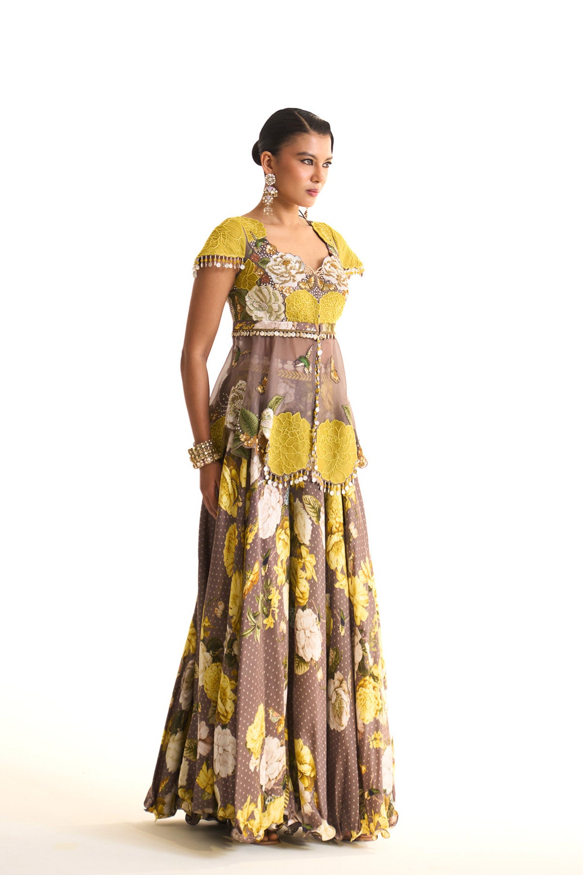 Marigold butterfly garden peplum & sharara set