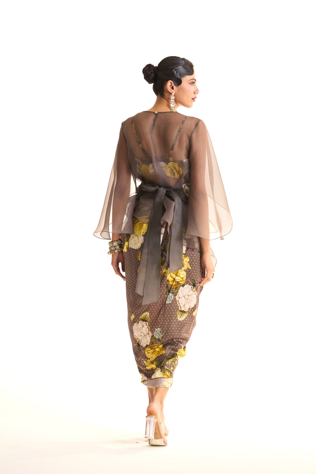 Marigold organza top & drape skirt set
