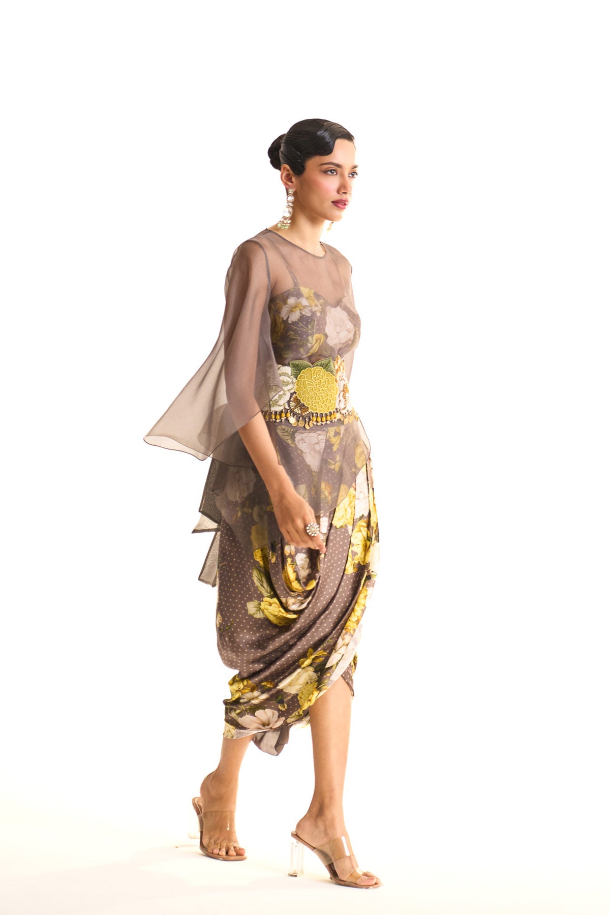 Marigold organza top & drape skirt set