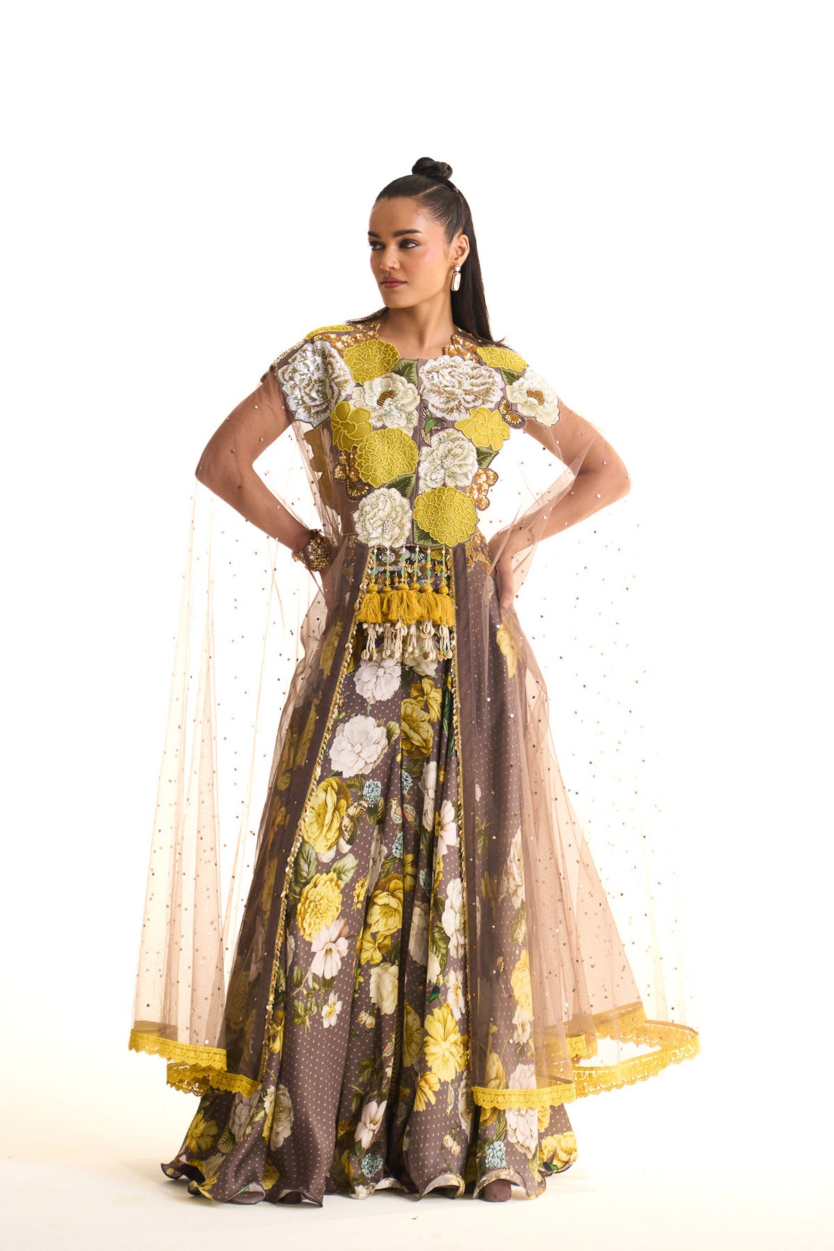 Marigold amber jacket cape & sharara set