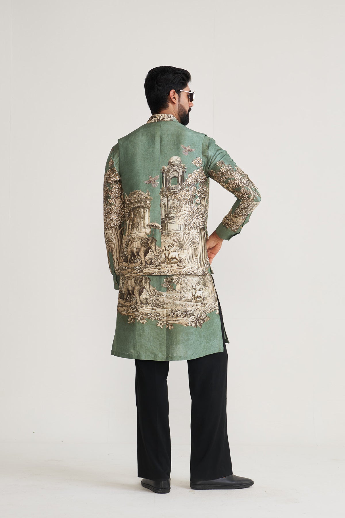 Monochrome scenary nehru jacket