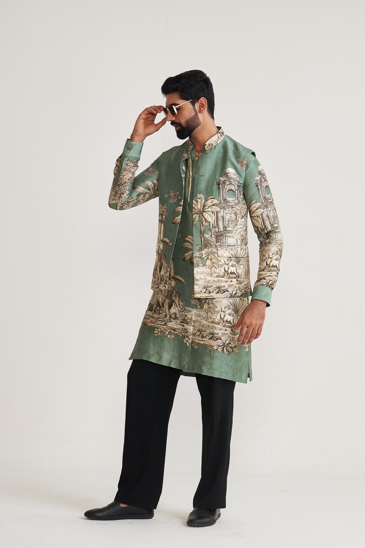 Monochrome scenary nehru jacket