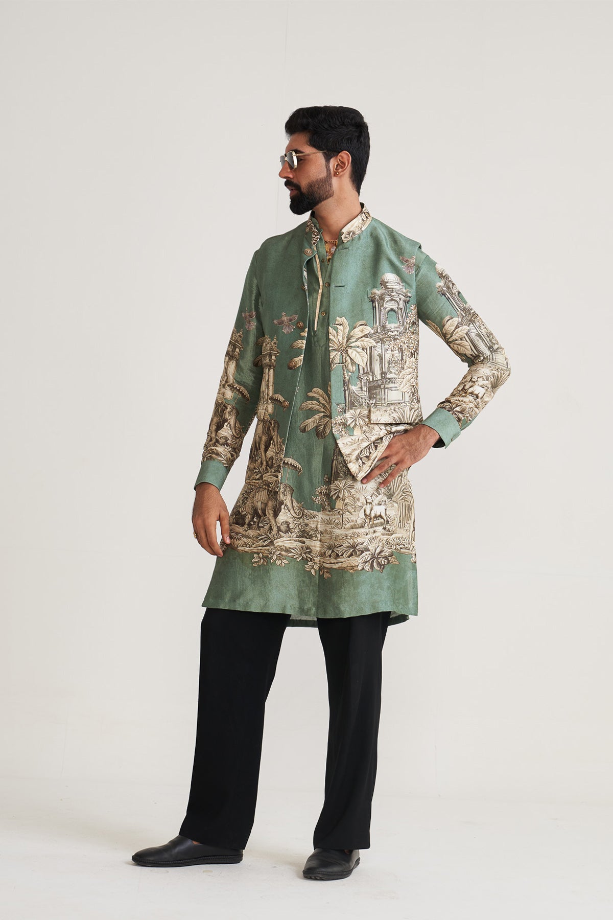 Monochrome scenary nehru jacket