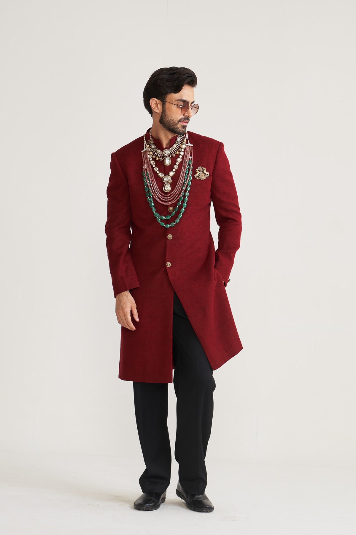 Matka silk maroon achkan