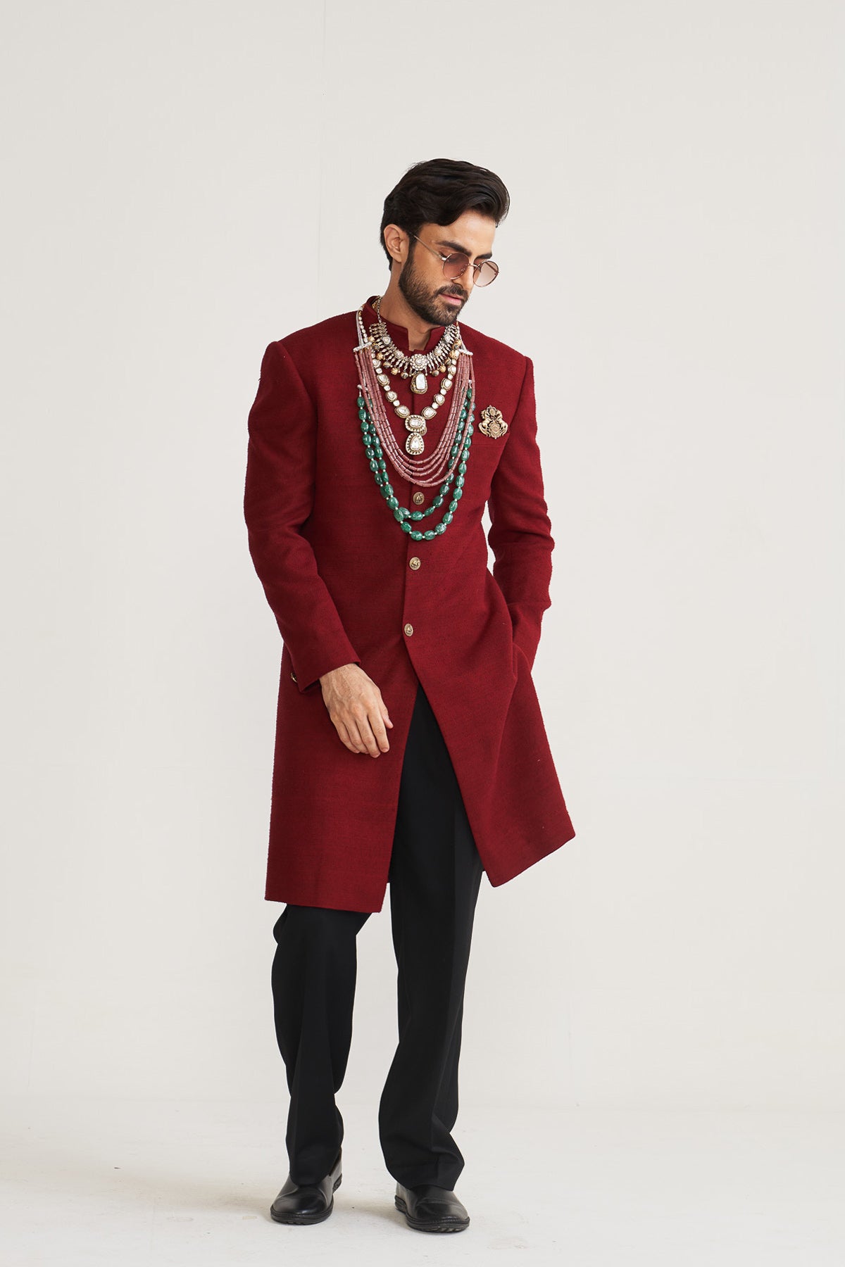 Matka silk maroon achkan