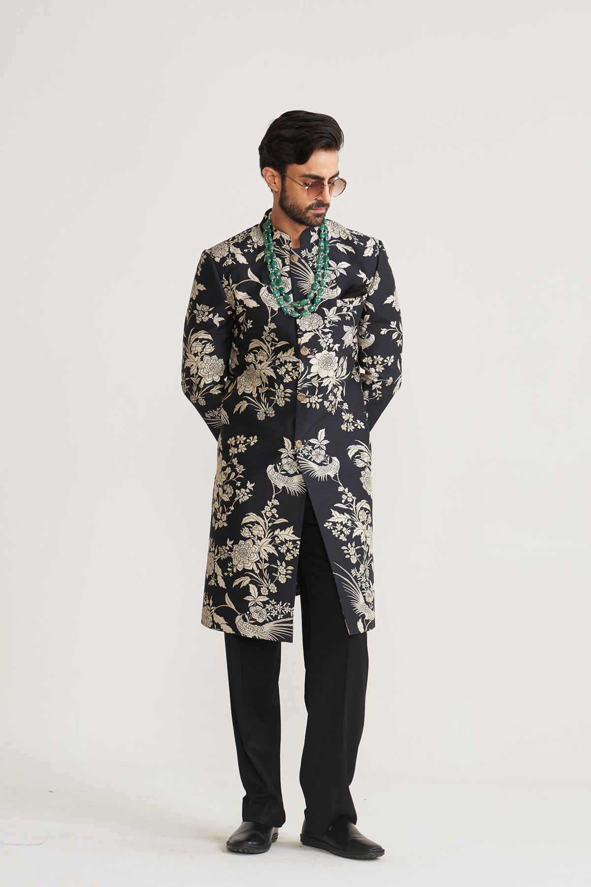 Parsi printed black achkan