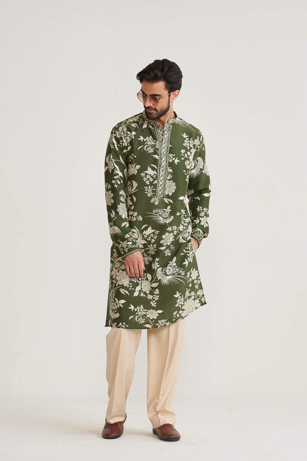 Parsi printed green kurta