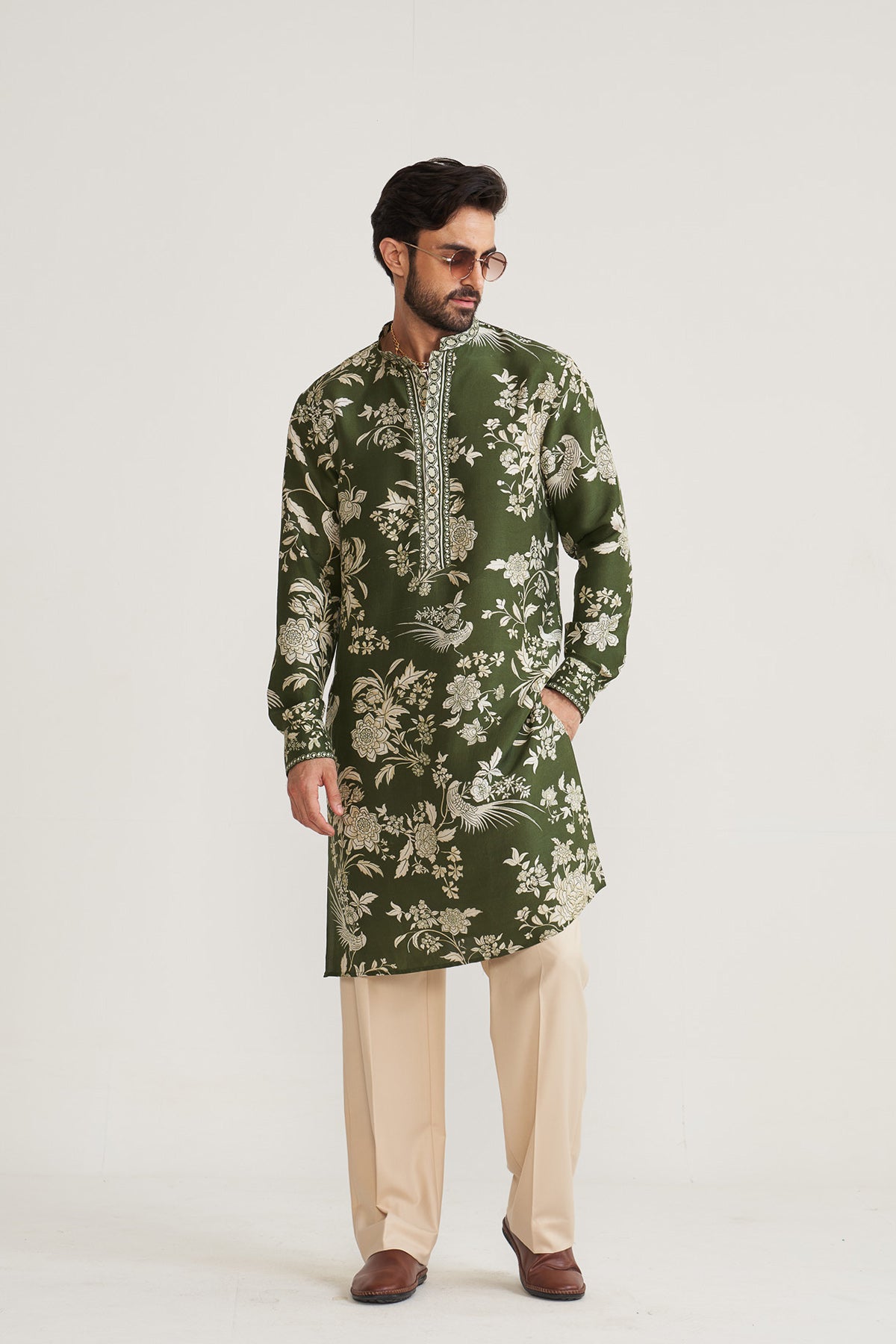 Parsi printed green kurta