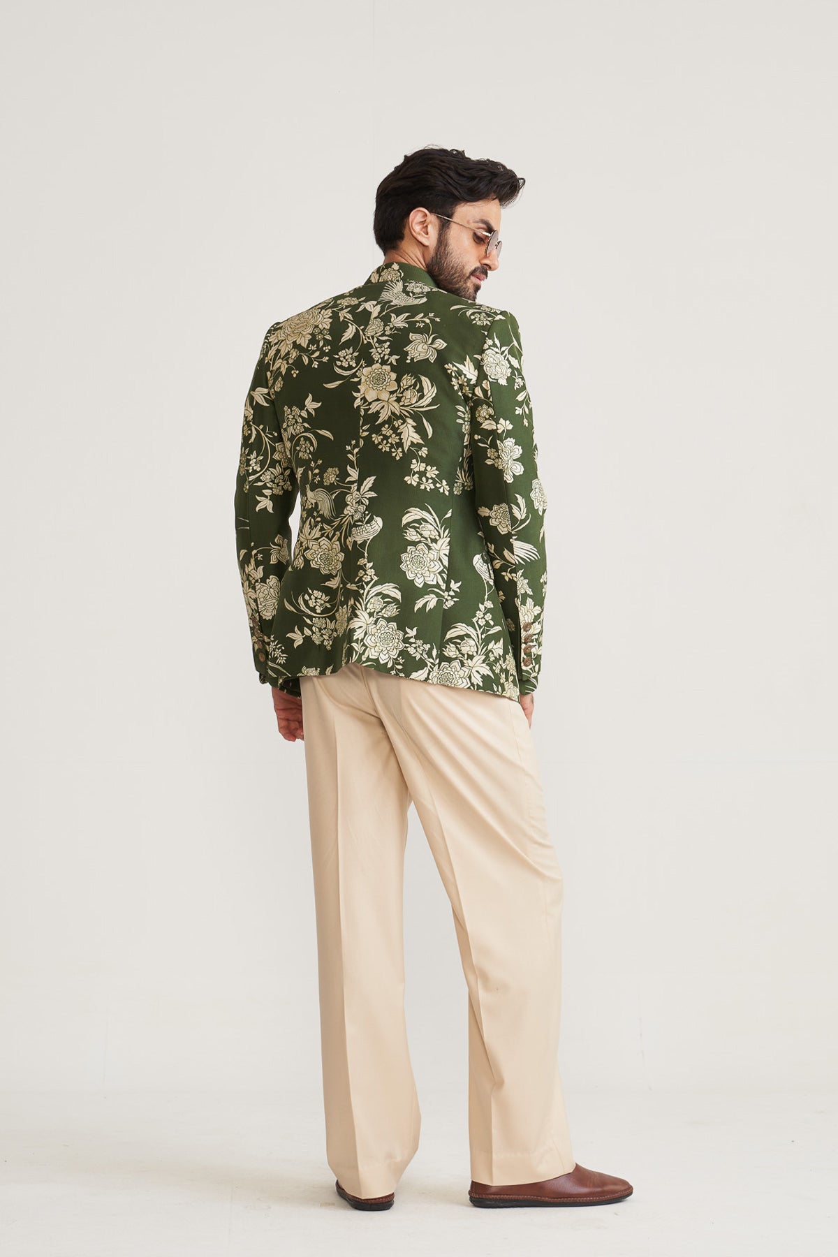 Parsi printed green bandhgala