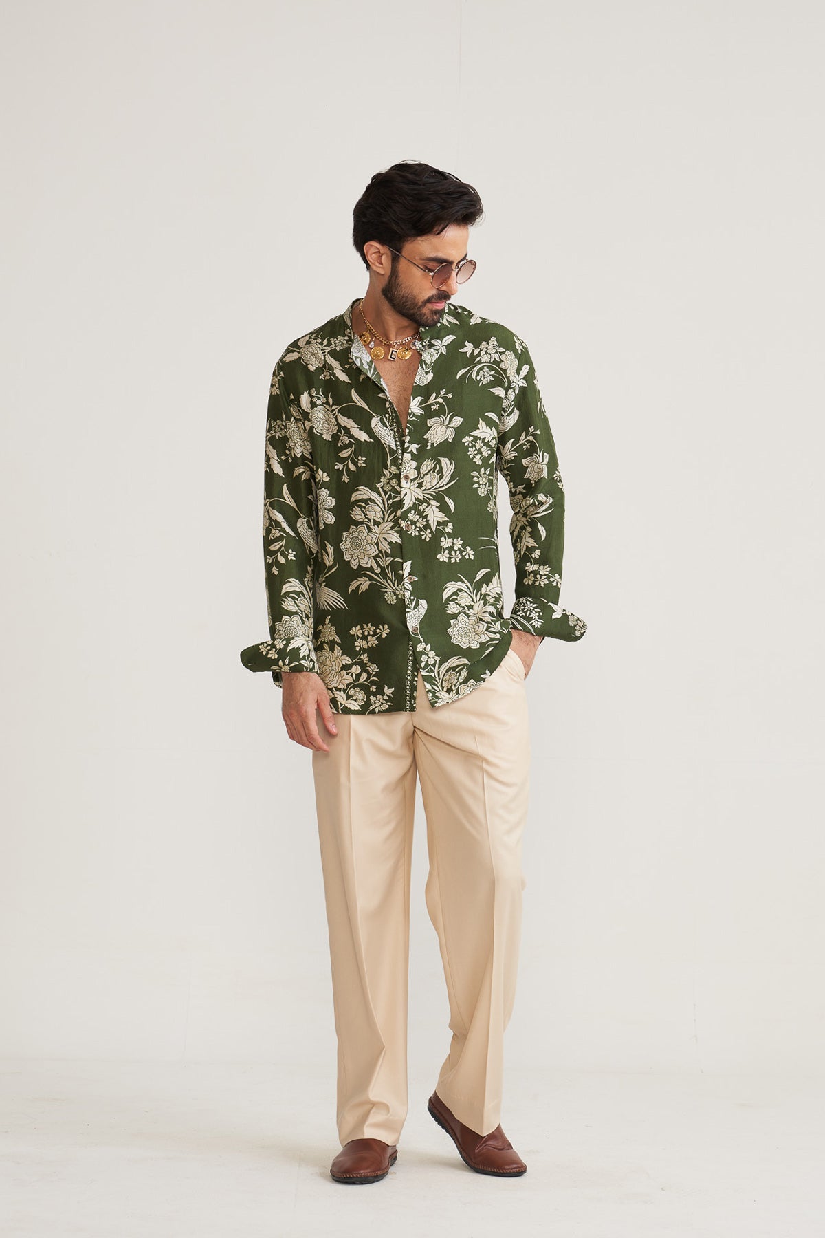 Parsi printed green shirt