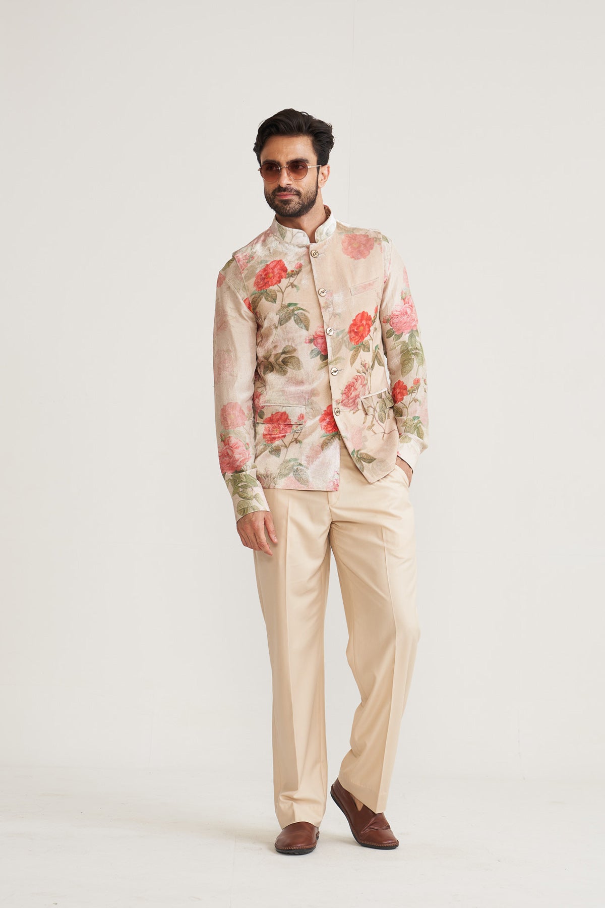 Vintage bloom ivory nehru jacket