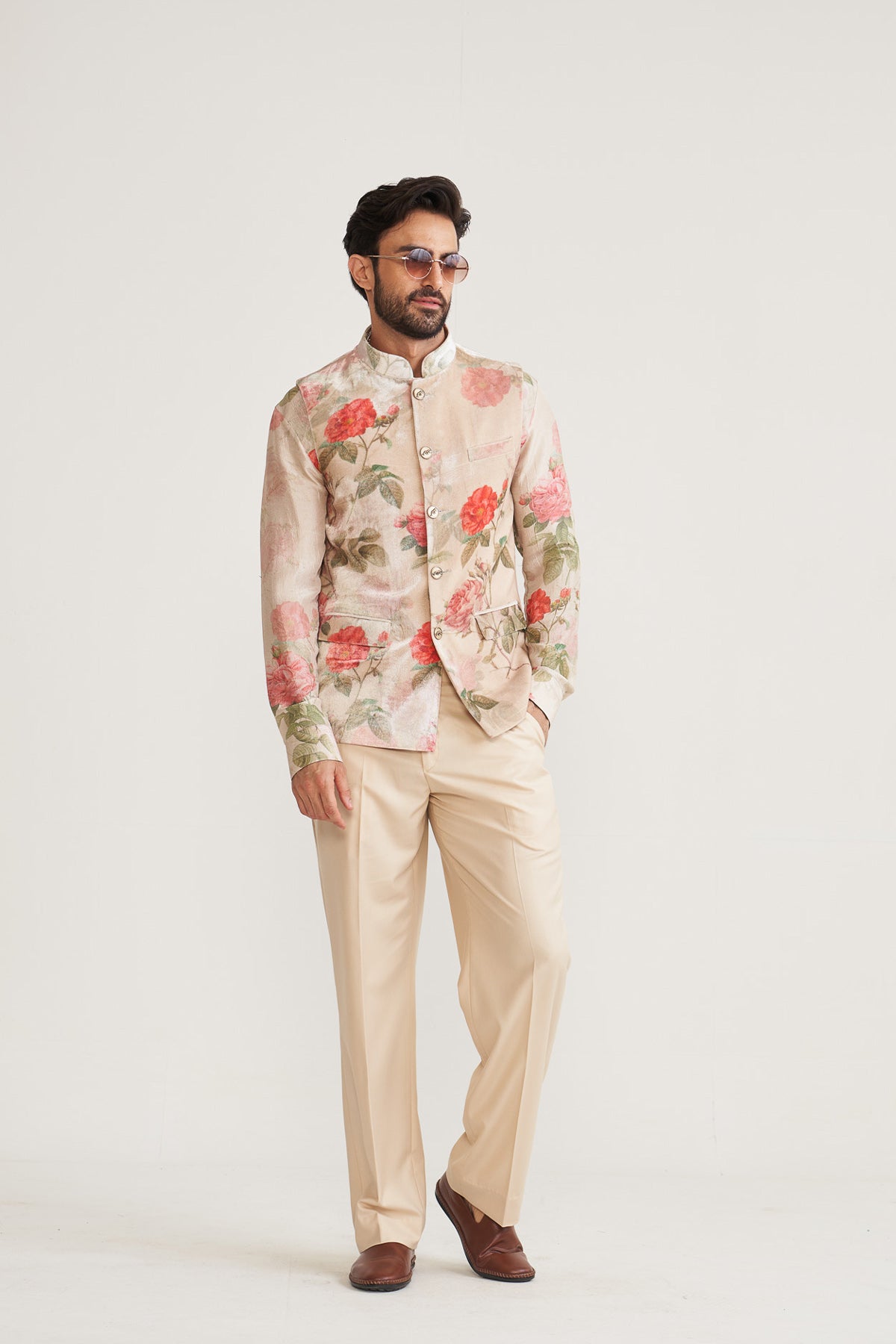 Vintage bloom ivory nehru jacket