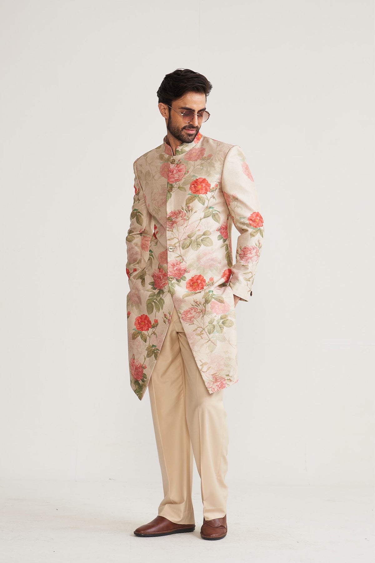 Vintage bloom ivory achkan