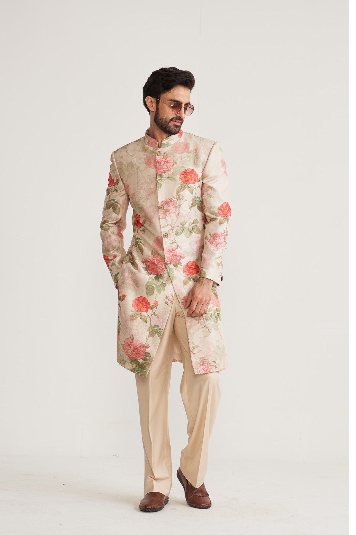 Vintage bloom ivory achkan