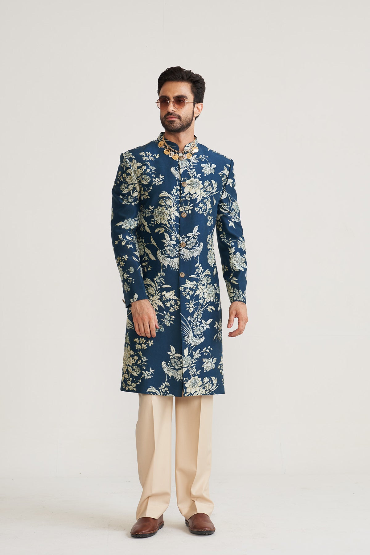 Parsi printed blue achkan