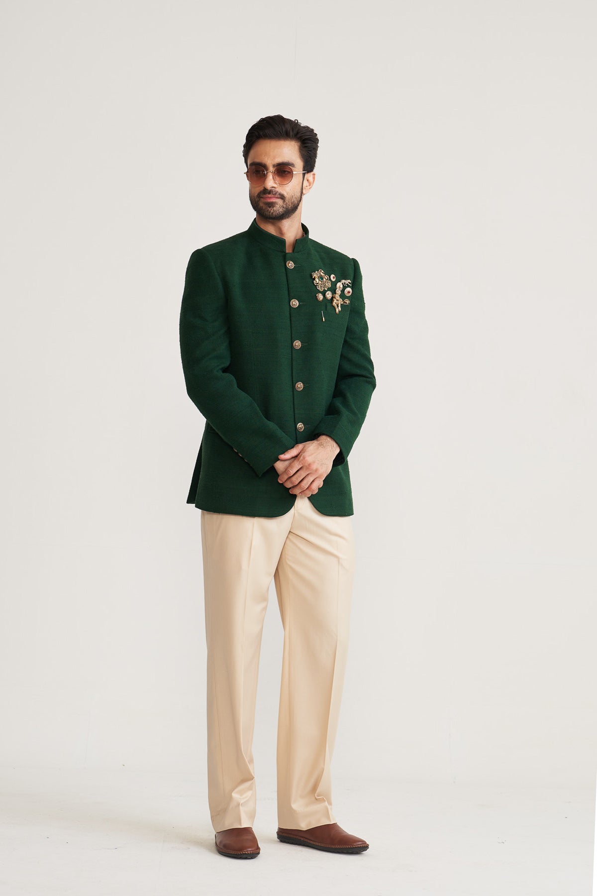 Matka silk green bandhgala